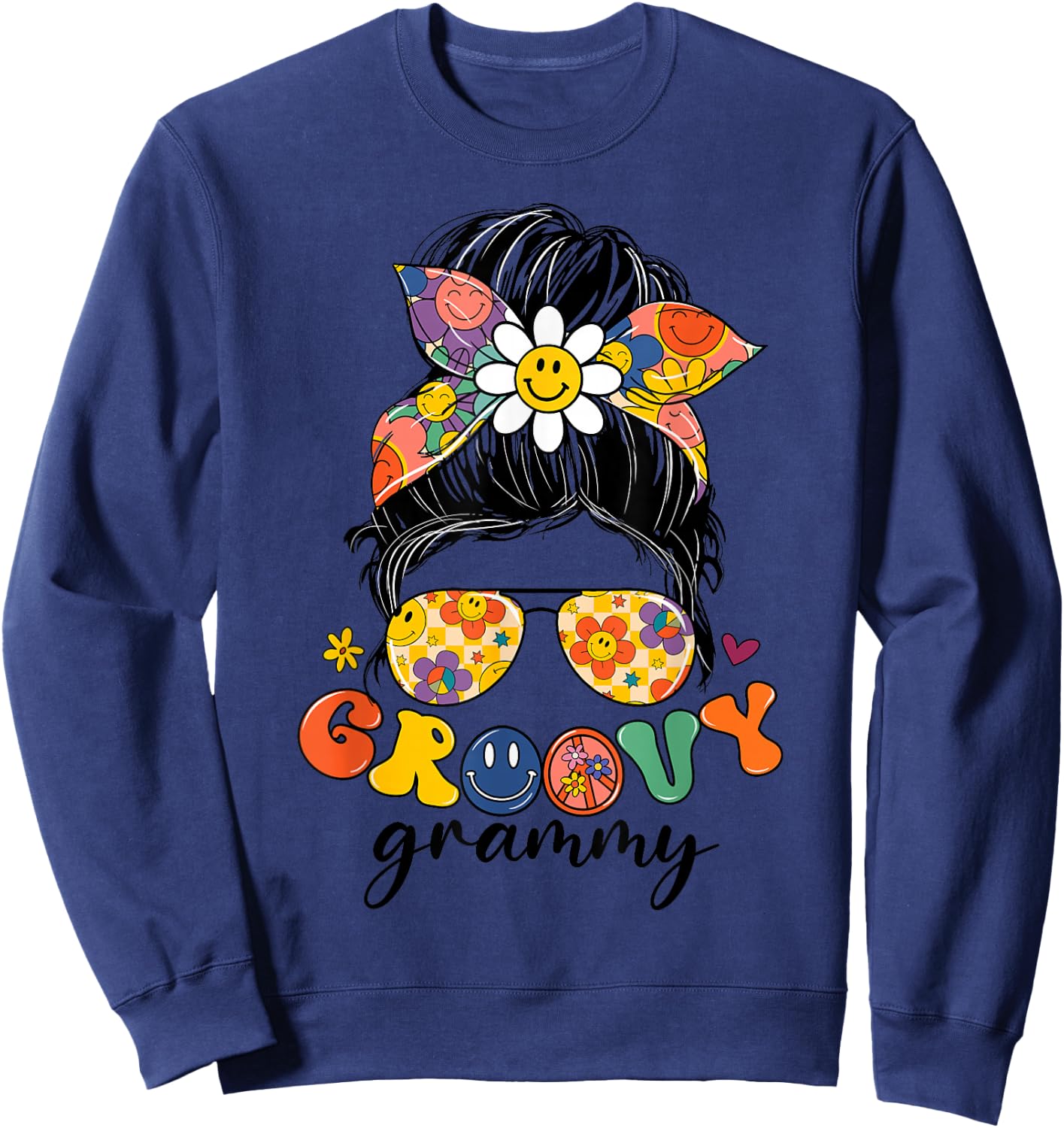 Groovy Grammy Messy Bun Women Mother's Day Grammy Gifts Sweatshirt - Sweatshirt | Navy