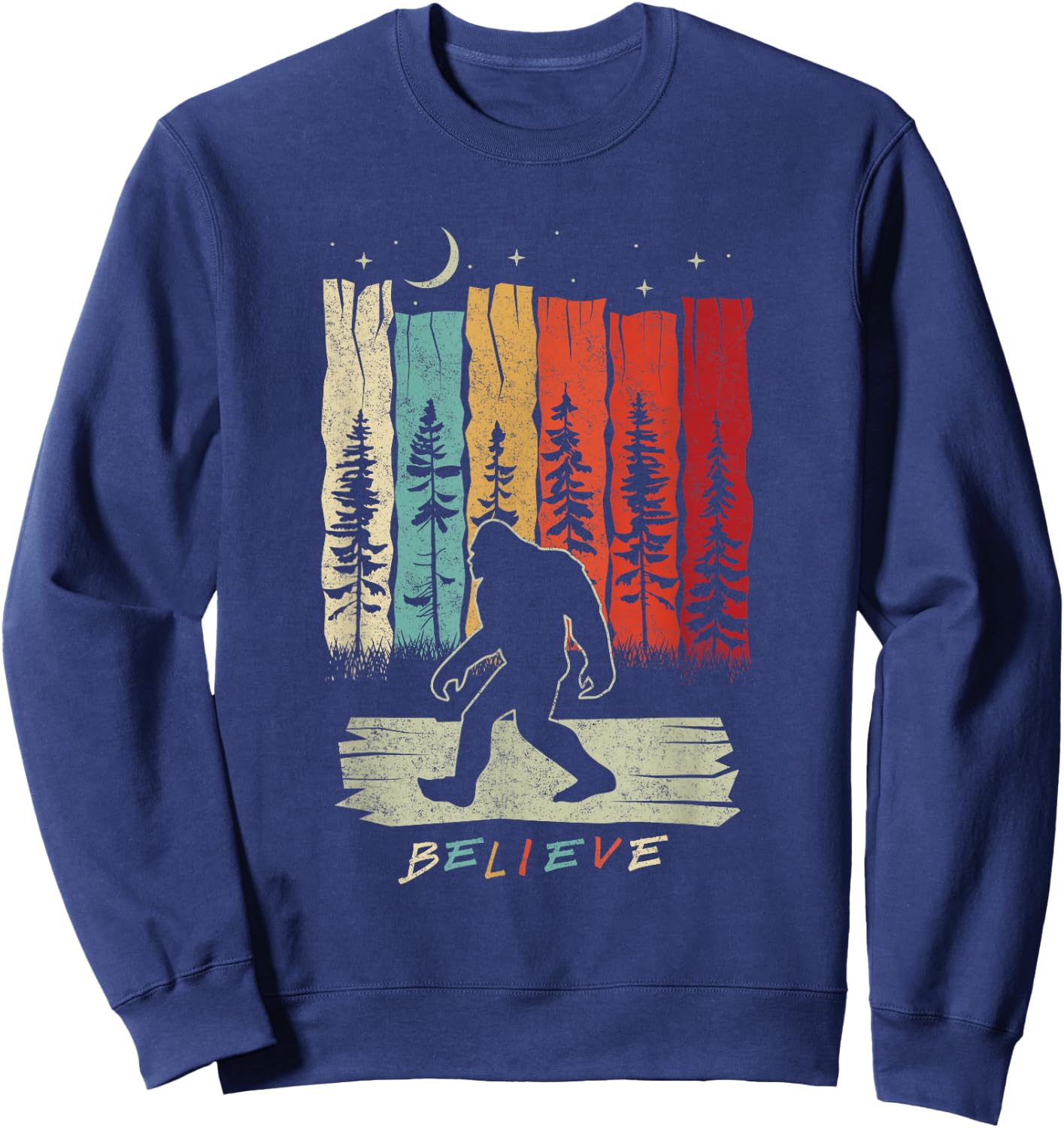 Bigfoot Night Moon Shirt Believe Sasquatch Retro Men Kids Sweatshirt - Sweatshirt | Navy