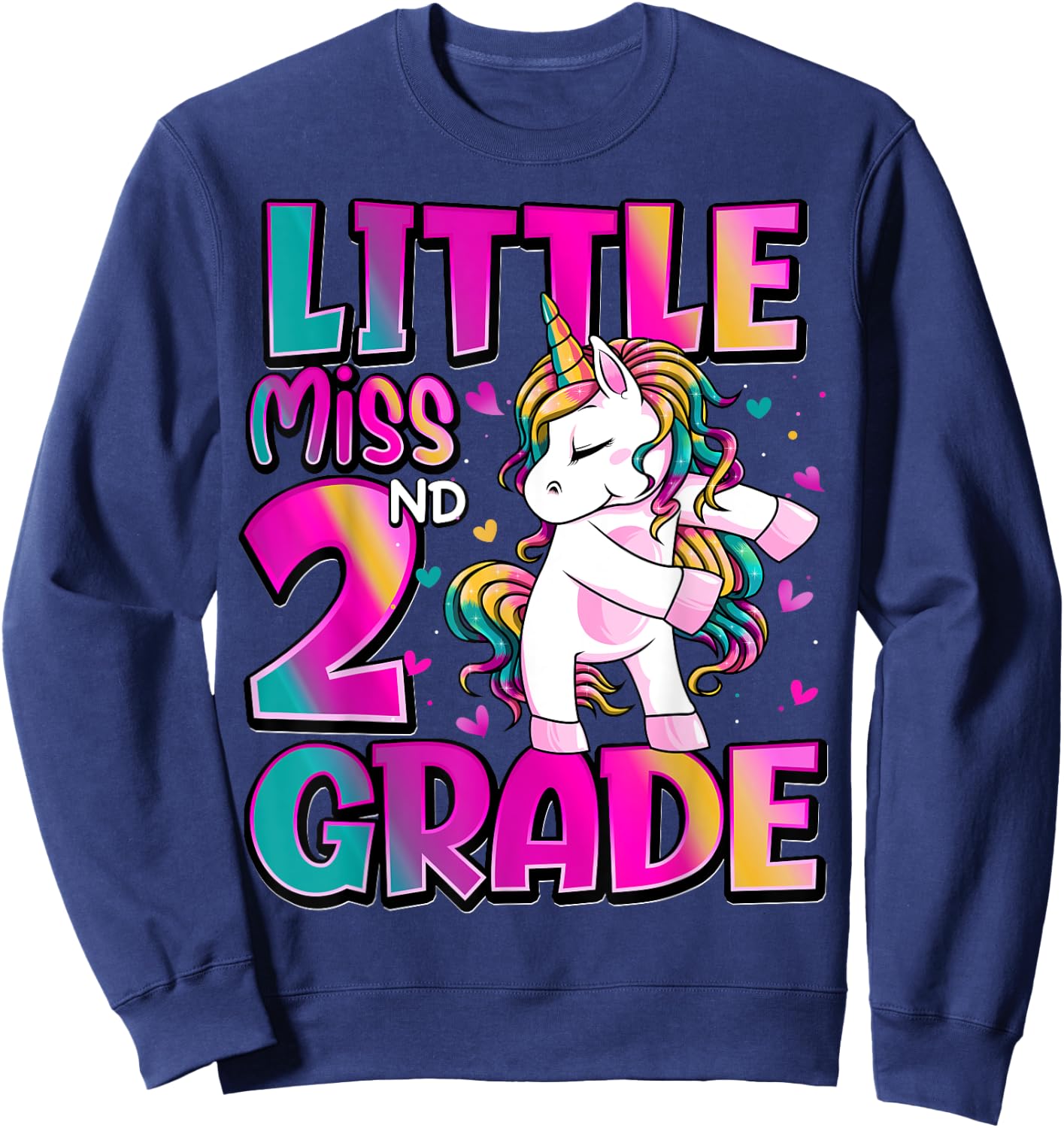 Little Miss 2nd Grade Unicorn Back To School 2nd Grade Girls Sweatshirt - Sweatshirt | Navy