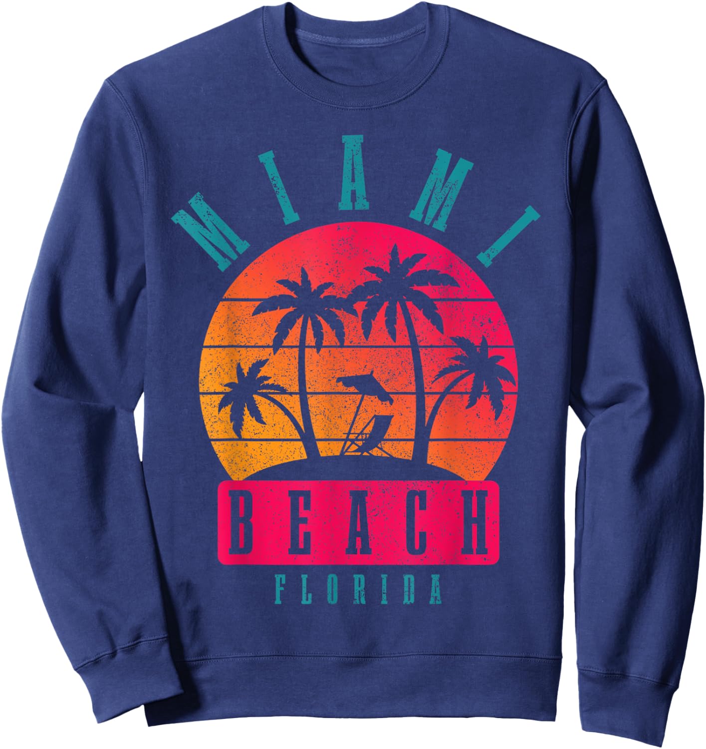 Miami Beach Florida Vintage Retro Men Women Girls Kids Sweatshirt - Sweatshirt | Navy