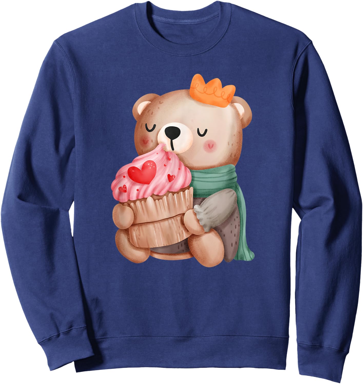 Cute Valentine Teddy Bear Pink Lovely Heart Cupcake Boy Sweatshirt - Sweatshirt | Navy