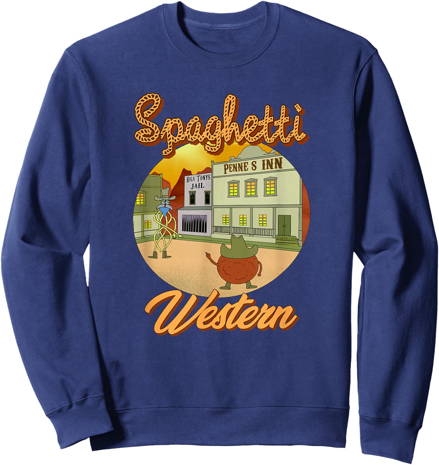 Spaghetti Western, Funny Italian Spaghetti, Pasta Meatballs Sweatshirt - Sweatshirt | Navy