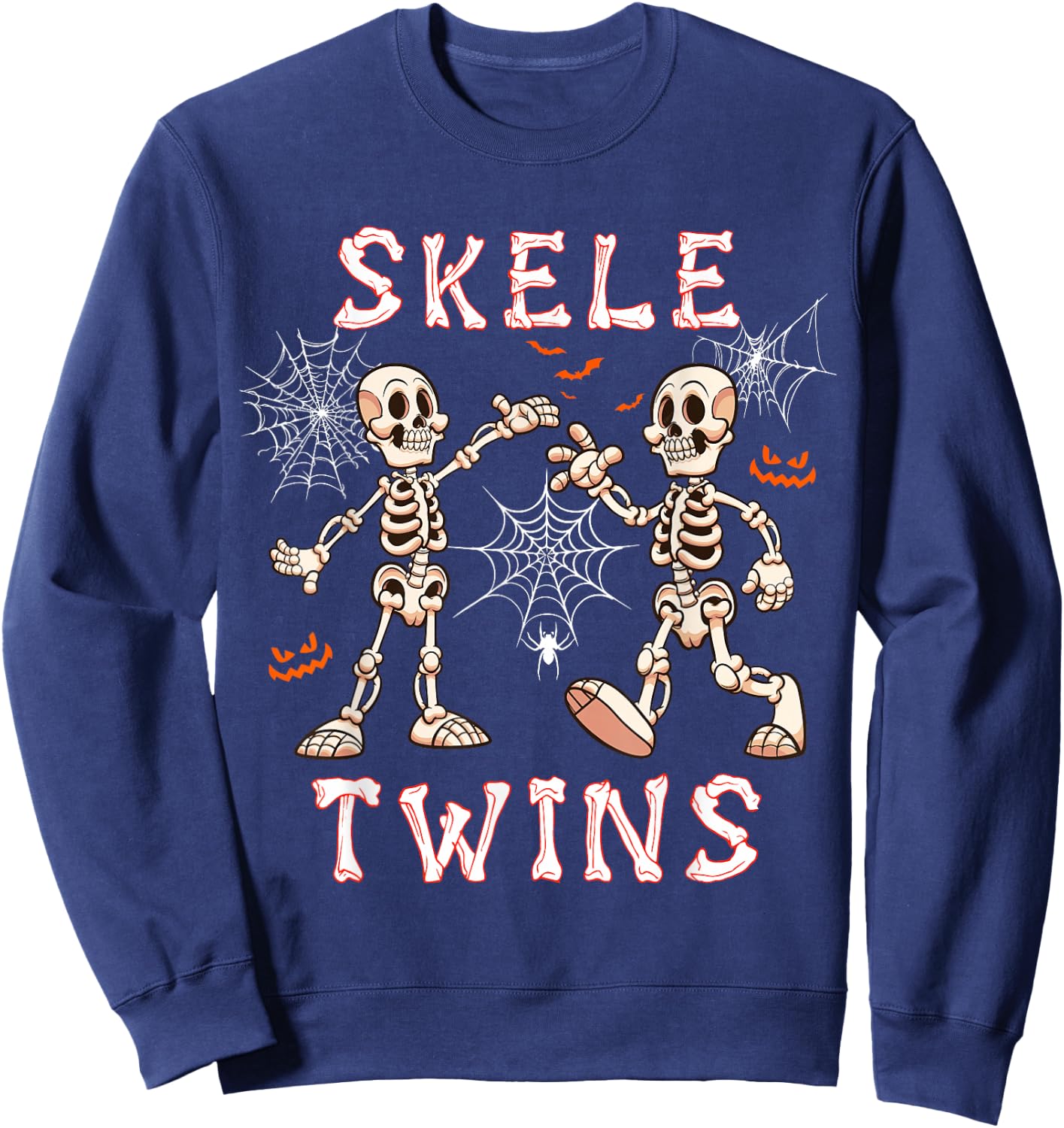 Skele Cute Twins Halloween Two Horror Skeletons Lover Family Sweatshirt - Sweatshirt | Navy