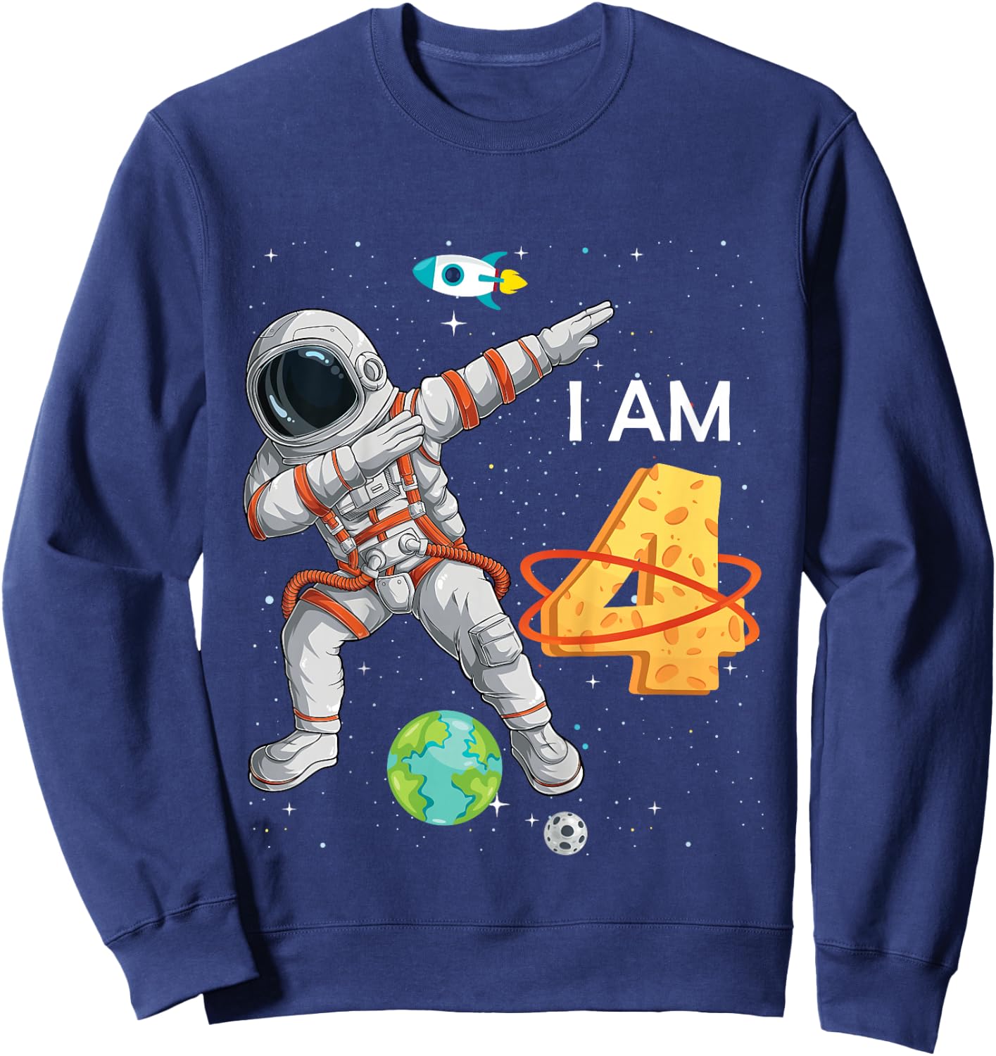 Kids 4 Years Old Birthday Boy Astronaut Space 4th B-Day Sweatshirt - Sweatshirt | Navy