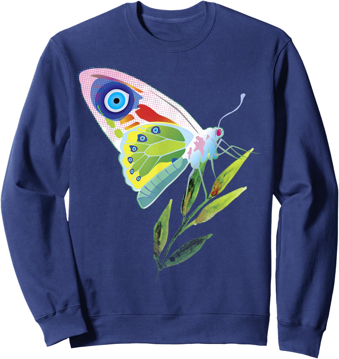 Evil Eye Shirt Protect Against Evil Greek Eye Butterfly Sweatshirt - Sweatshirt | Navy