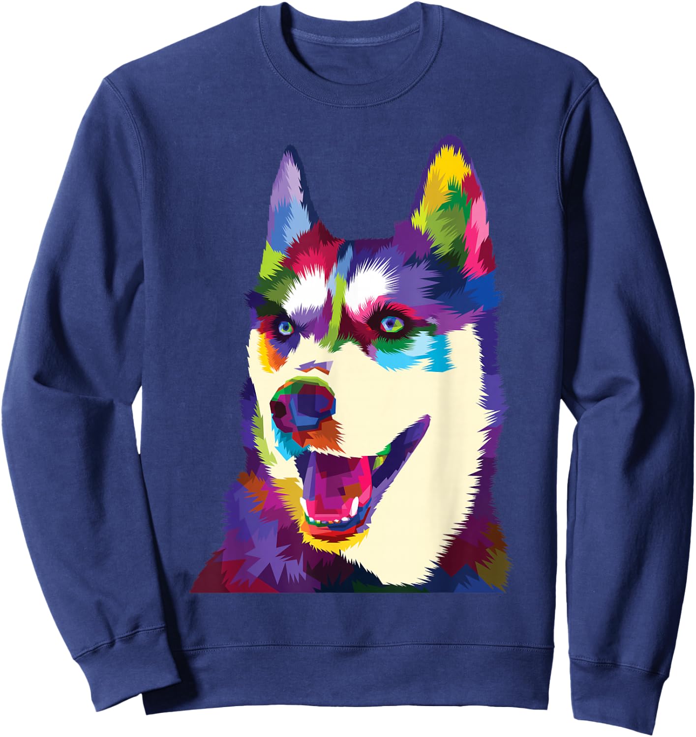 Colorful Dog Rainbow Siberian Husky Puppy Vibrant Dog Women Kids Sweatshirt - Sweatshirt | Navy