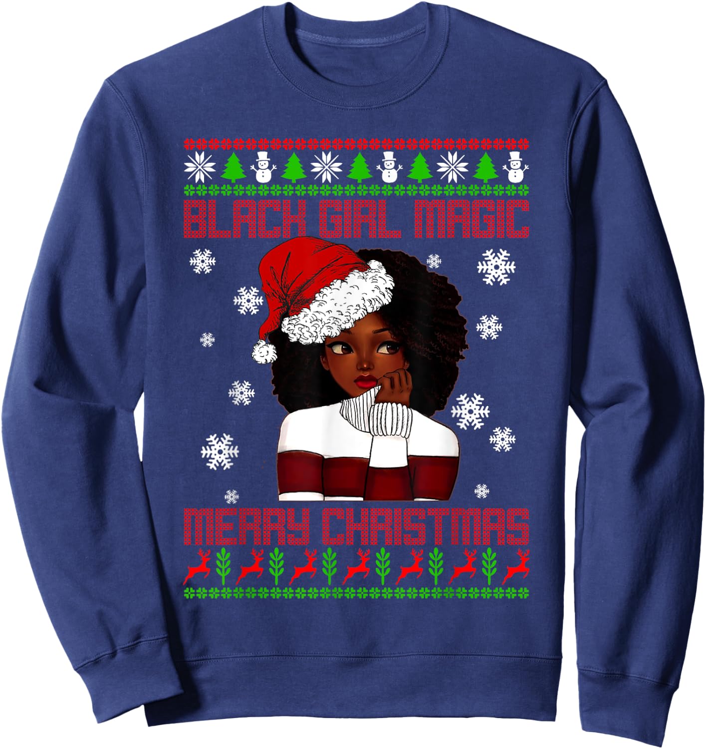 Black Girl Magic Ugly Christmas African American Woman Xmas Sweatshirt - Sweatshirt | Navy