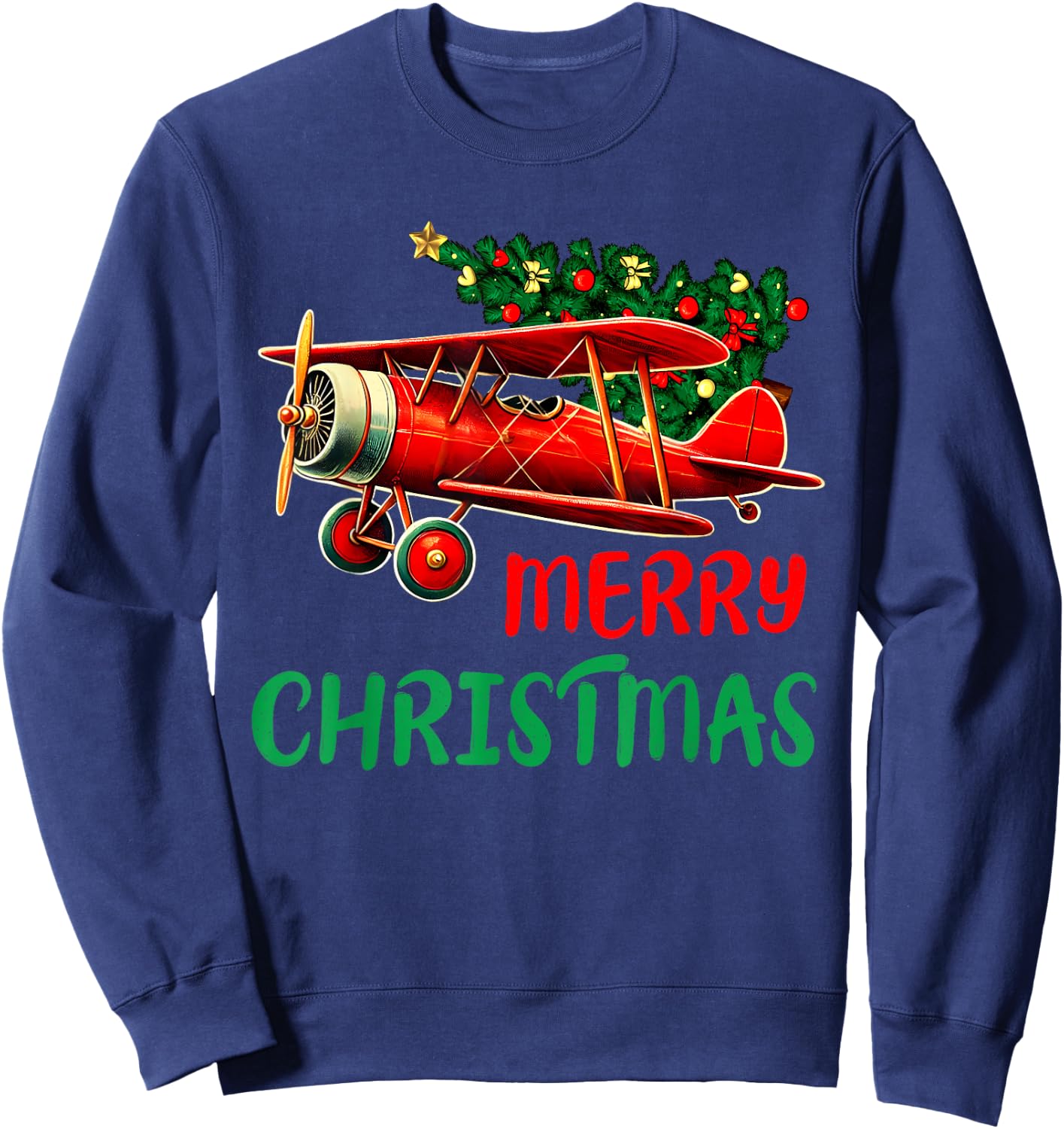 Merry Christmas Airplane Christmas Tree Pilot Sweatshirt - Sweatshirt | Navy