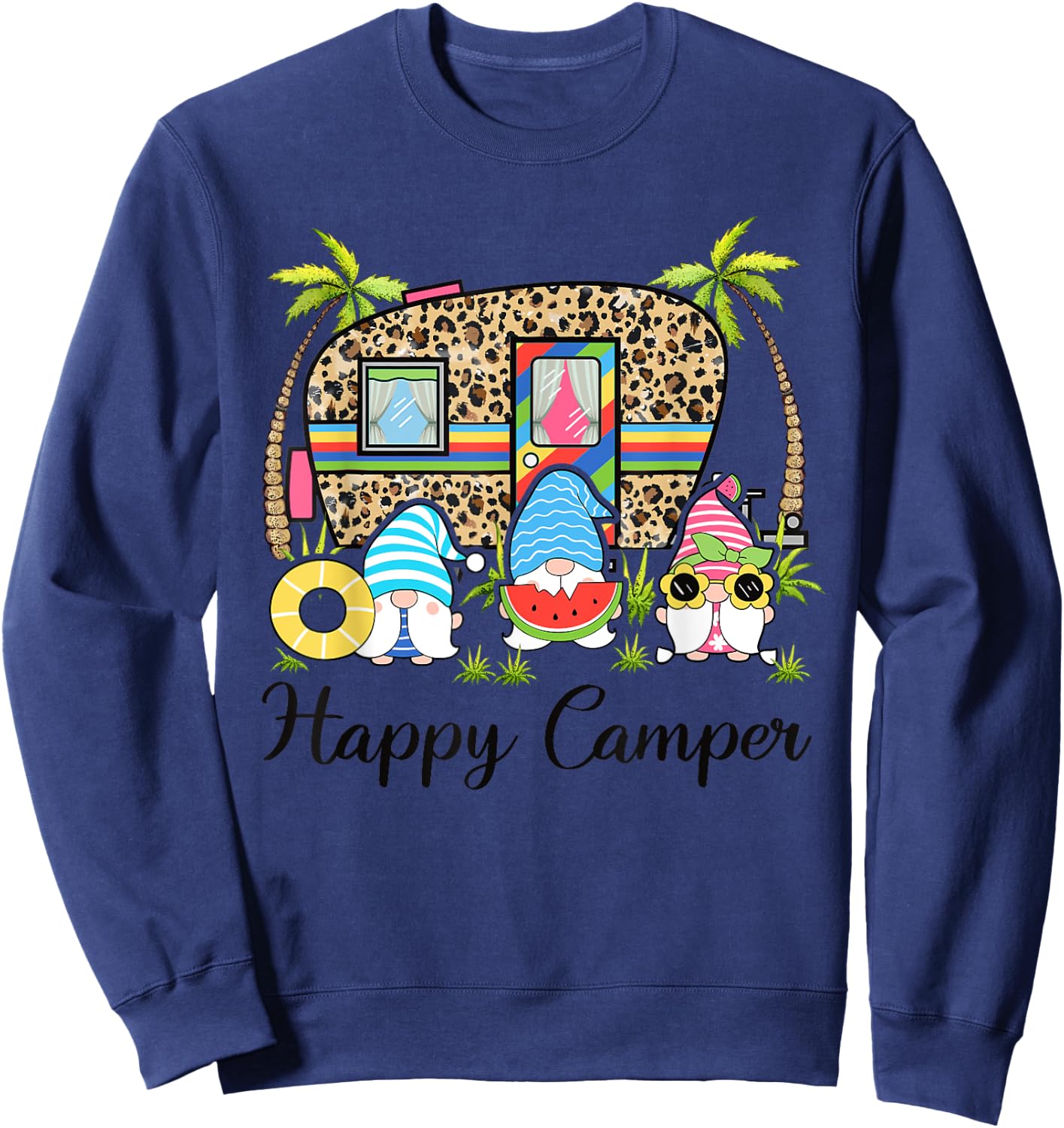 Leopard Camping RV Gnome Camper Happy Summer Camping Sweatshirt - Sweatshirt | Navy
