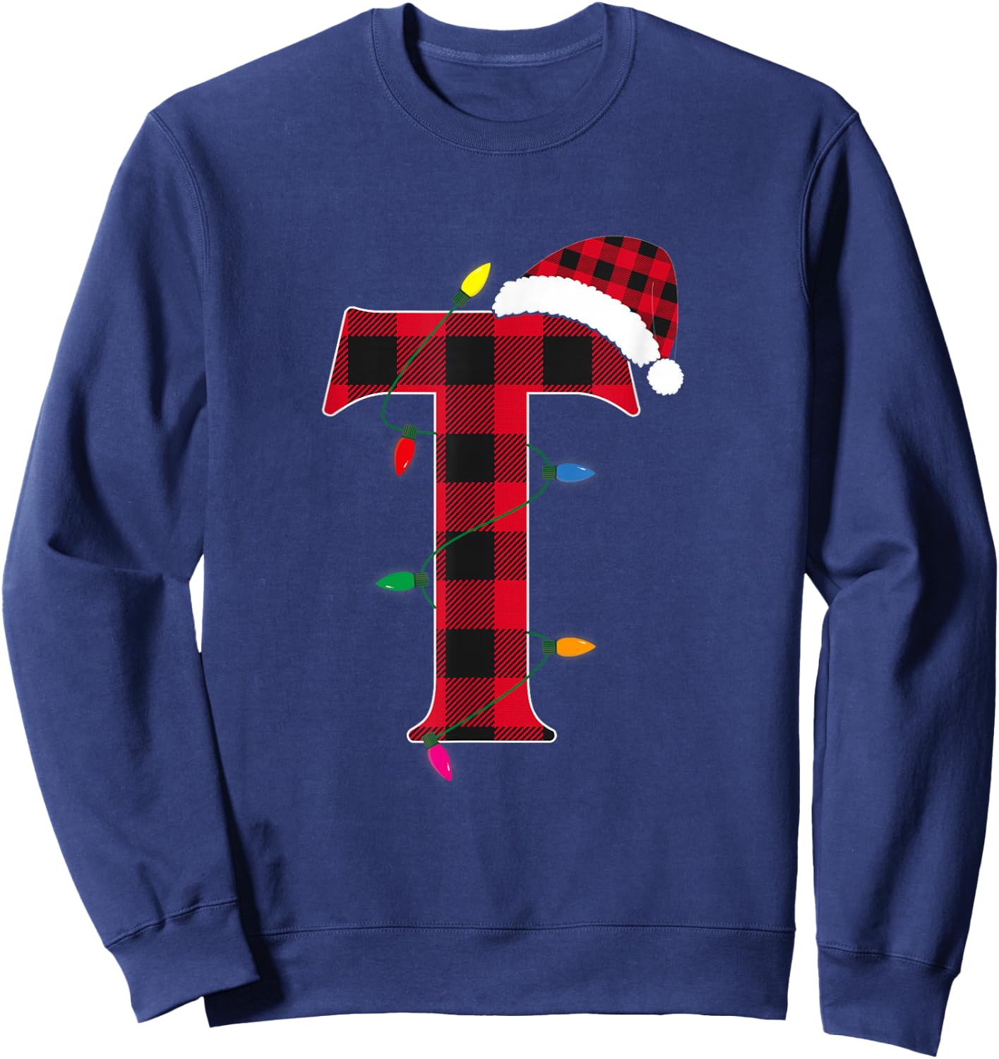 Awesome Letter T Initial Name Buffalo Plaid Christmas Pajama Sweatshirt - Sweatshirt | Navy