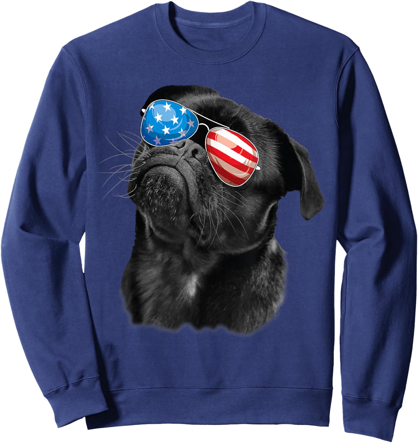 Pug 4th of July Dog Mom Dog Dad USA Flag Funny Black Pug Sweatshirt - Sweatshirt | Navy