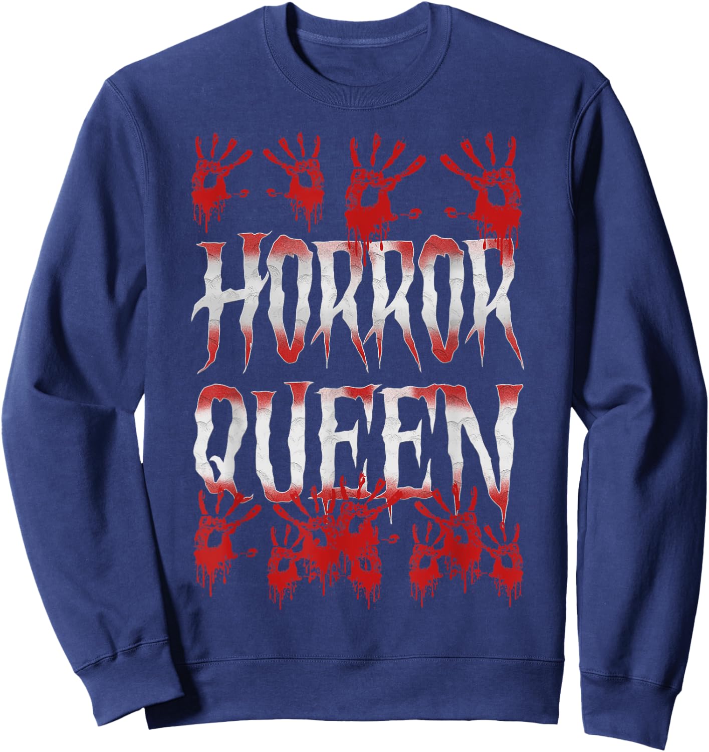 Horror Queen Halloween Scary Bloody Hand Sweatshirt - Sweatshirt | Navy