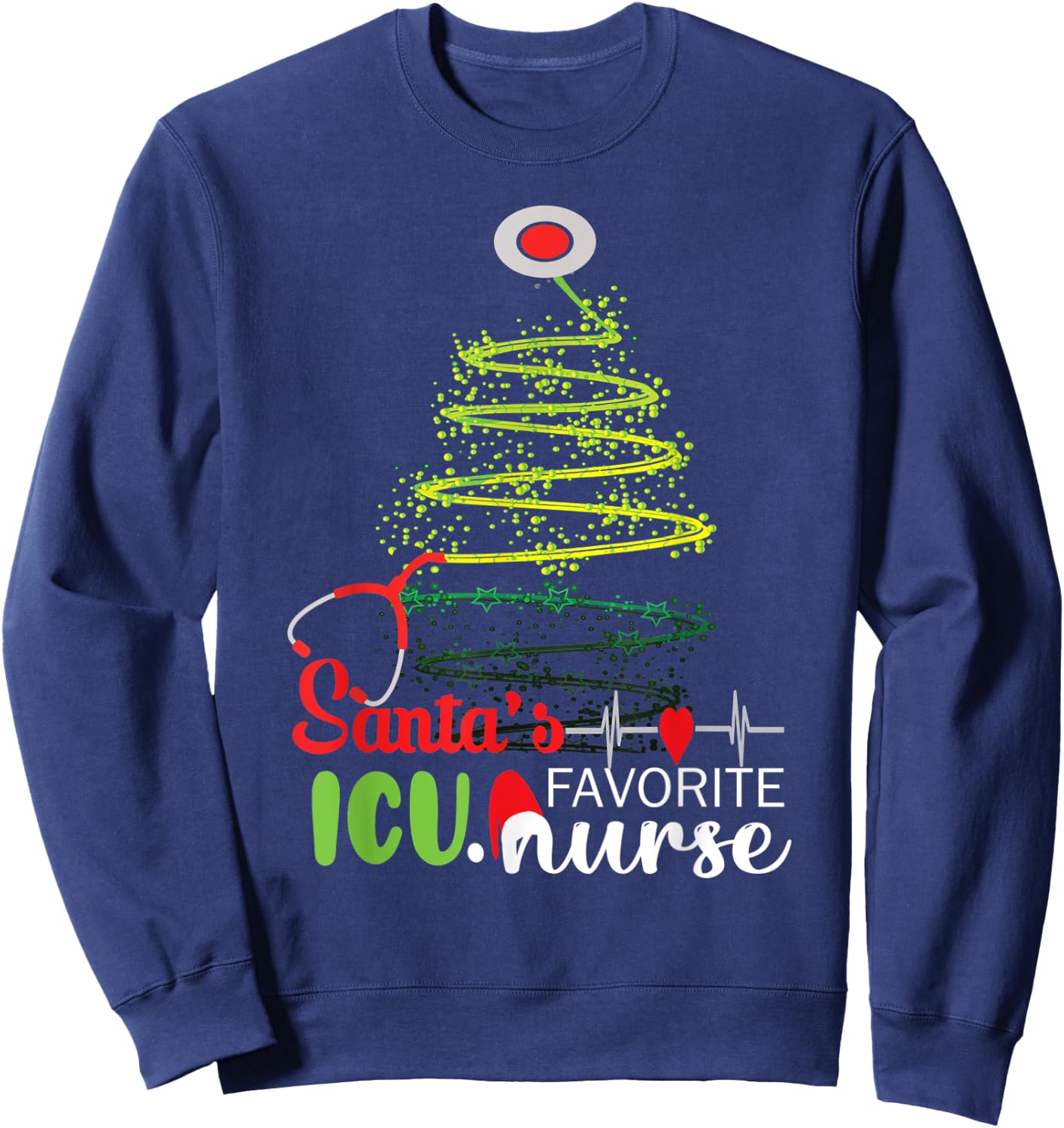 Christmas Party Intensive Care Santa's Favorite ICU Nurse Sweatshirt - Sweatshirt | Navy