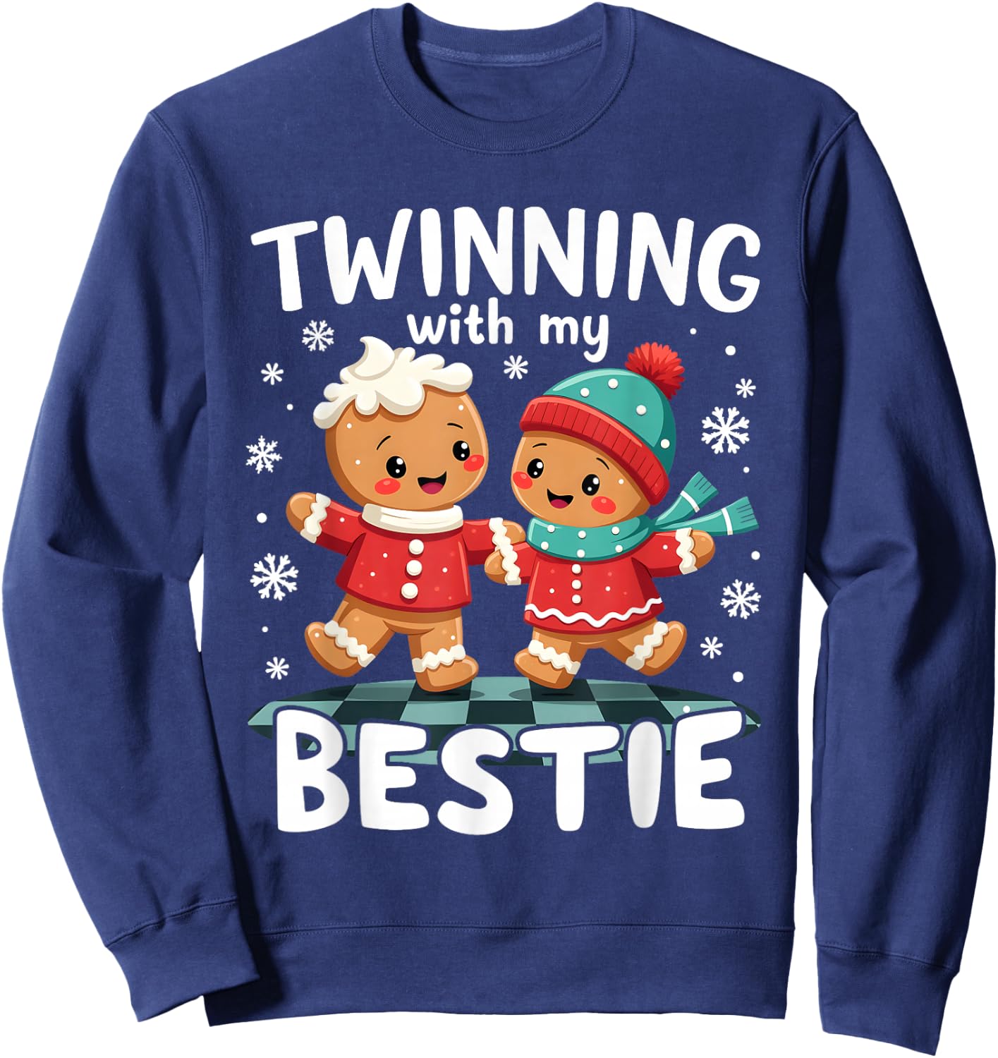 Twinning With My Bestie Best Friend Gingerbread - -Adults/Kids, Black, Small, , Casual Cartoon Holiday Sweatshirt - Sweatshirt | Navy