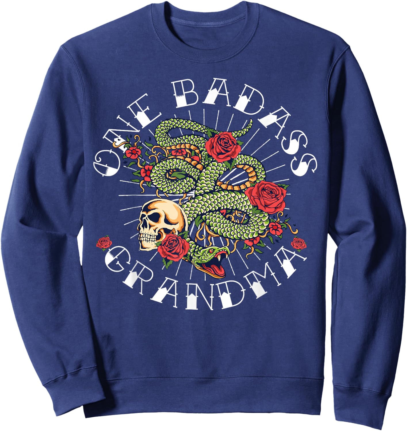 One Badass Grandmother Tattoo Art Funny Gift Grandma Sweatshirt - Sweatshirt | Navy