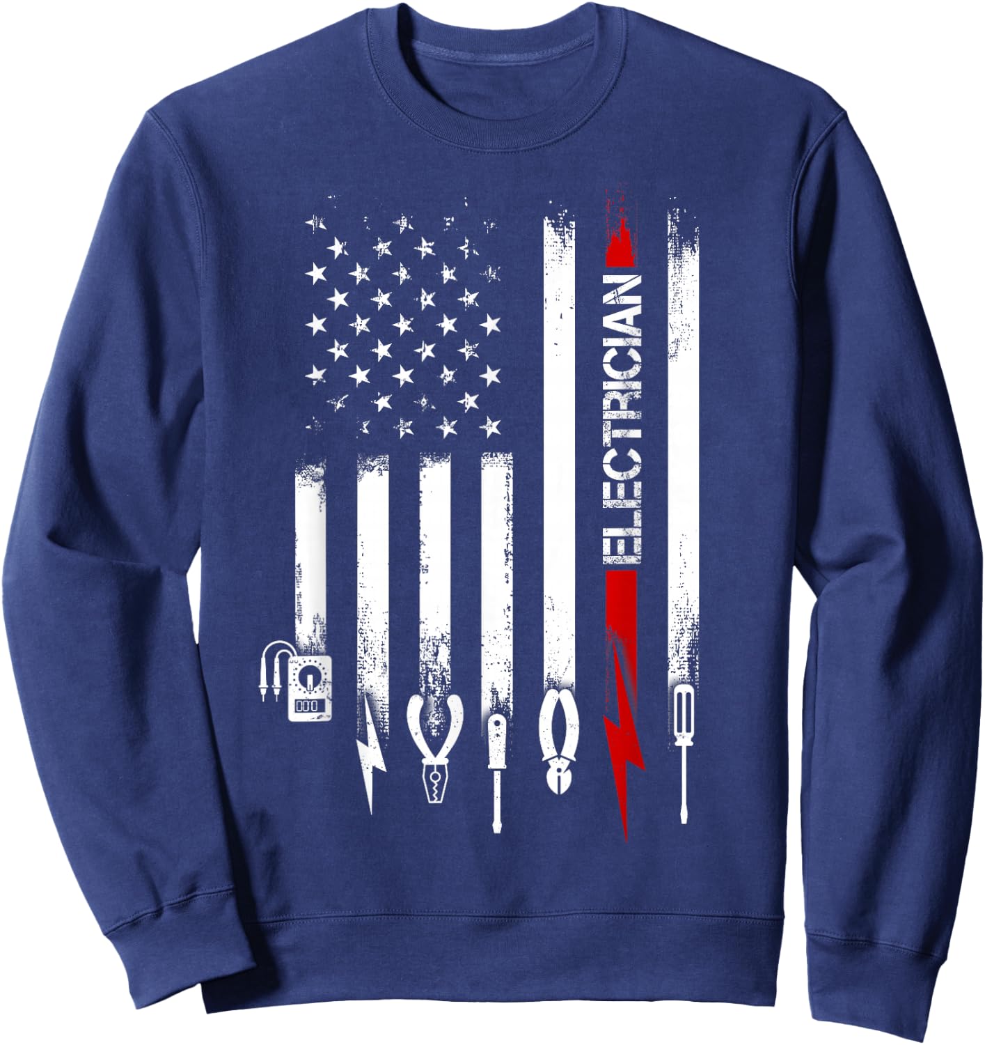 American Flag with Electrician men father Sweatshirt - Sweatshirt | Navy