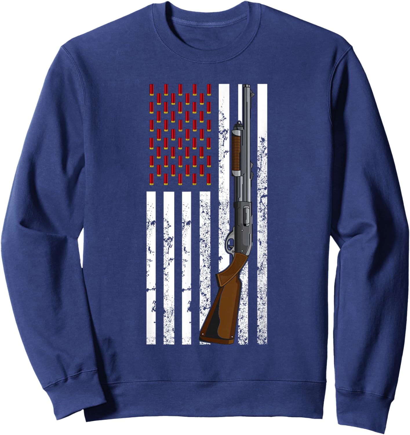Clay Pigeon Shooting USA Flag - Shotgun & Cartridge Flag Women Men Sweatshirt - Sweatshirt | Navy