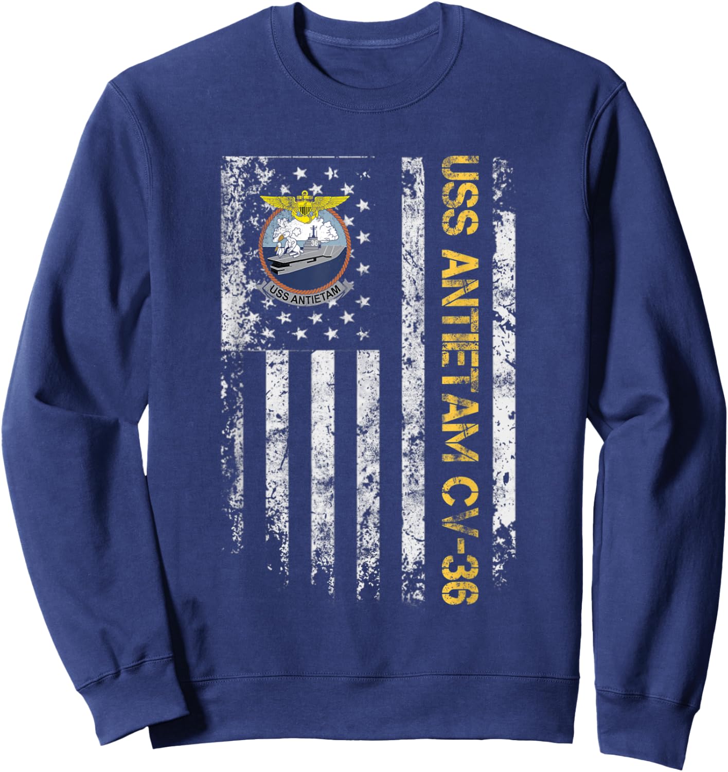 USS Antietam CV-36 Aircraft Carrier USA Flag Veterans Day Women Men Sweatshirt - Sweatshirt | Navy