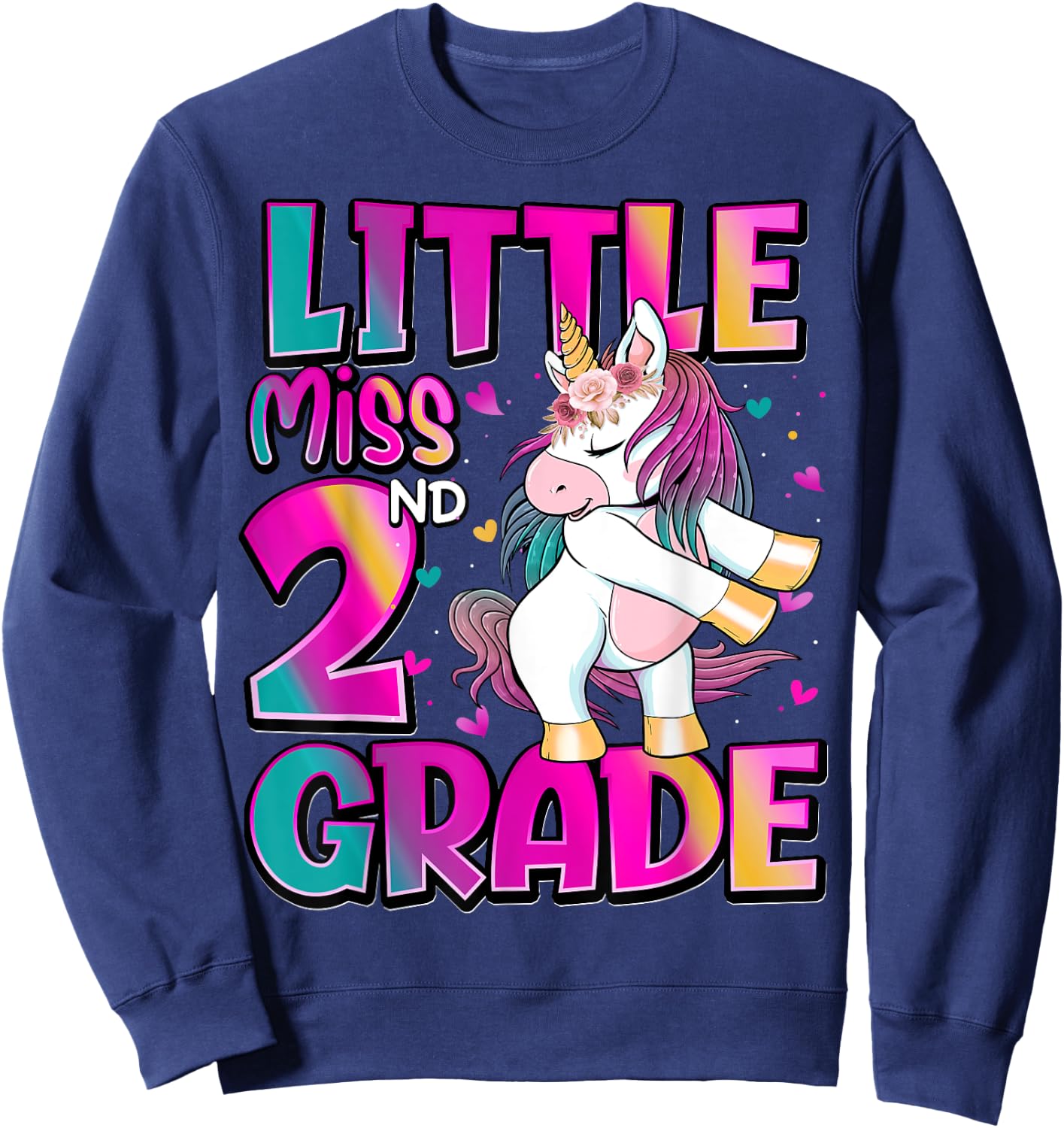 Little Miss 2nd Grade Unicorn Back To School 2nd Grade Girls Sweatshirt - Sweatshirt | Navy