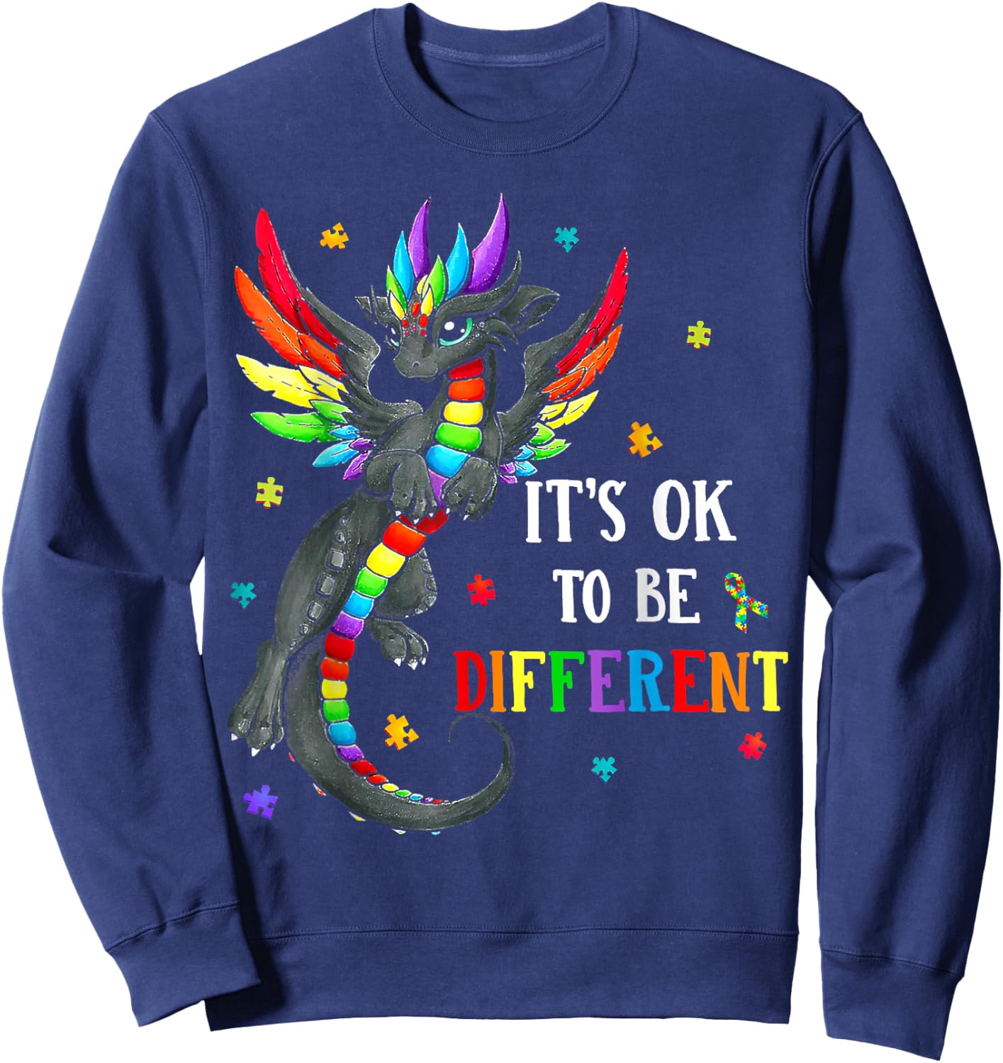 Autism Awareness Day Dragon Gift, It's Ok To Be Different Sweatshirt - Sweatshirt | Navy