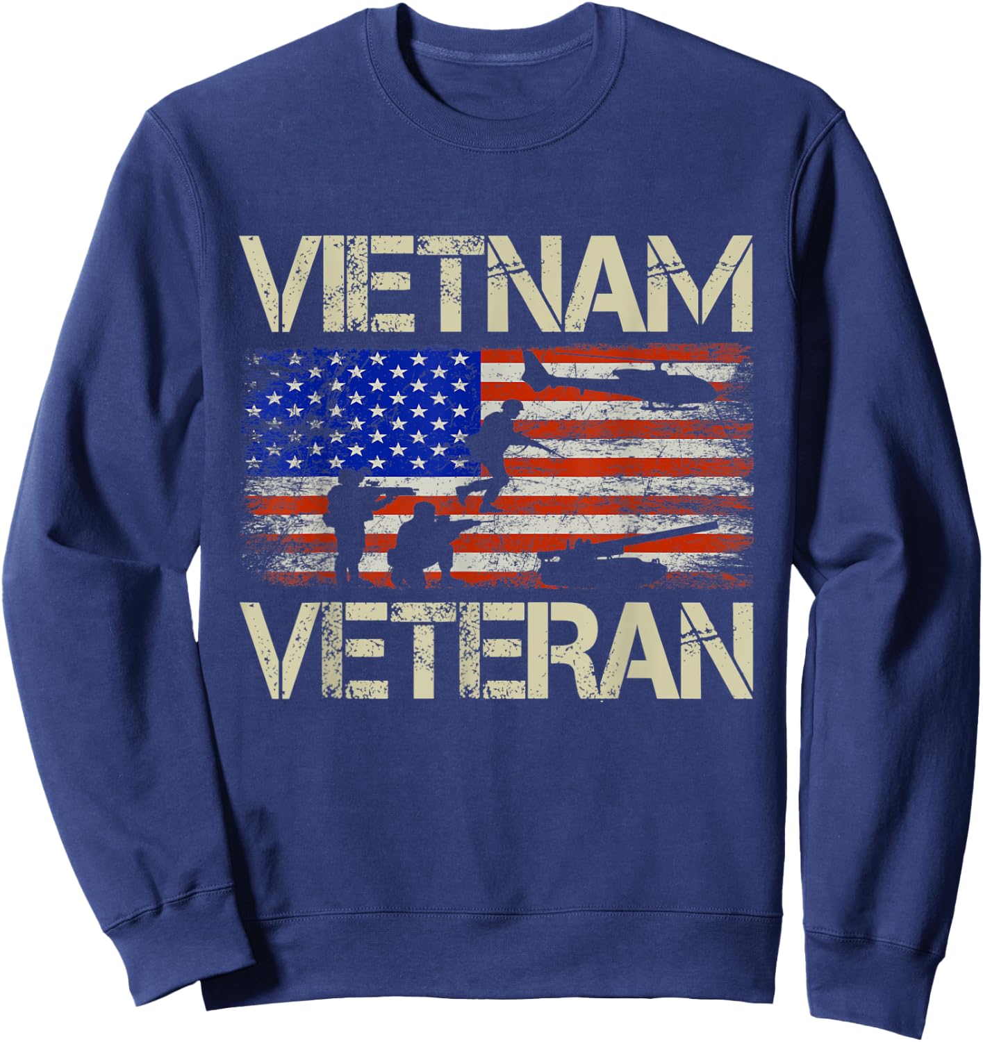 Vietnam Veteran American Flag Retro Vintage Fathers Day Women Men Sweatshirt - Sweatshirt | Navy