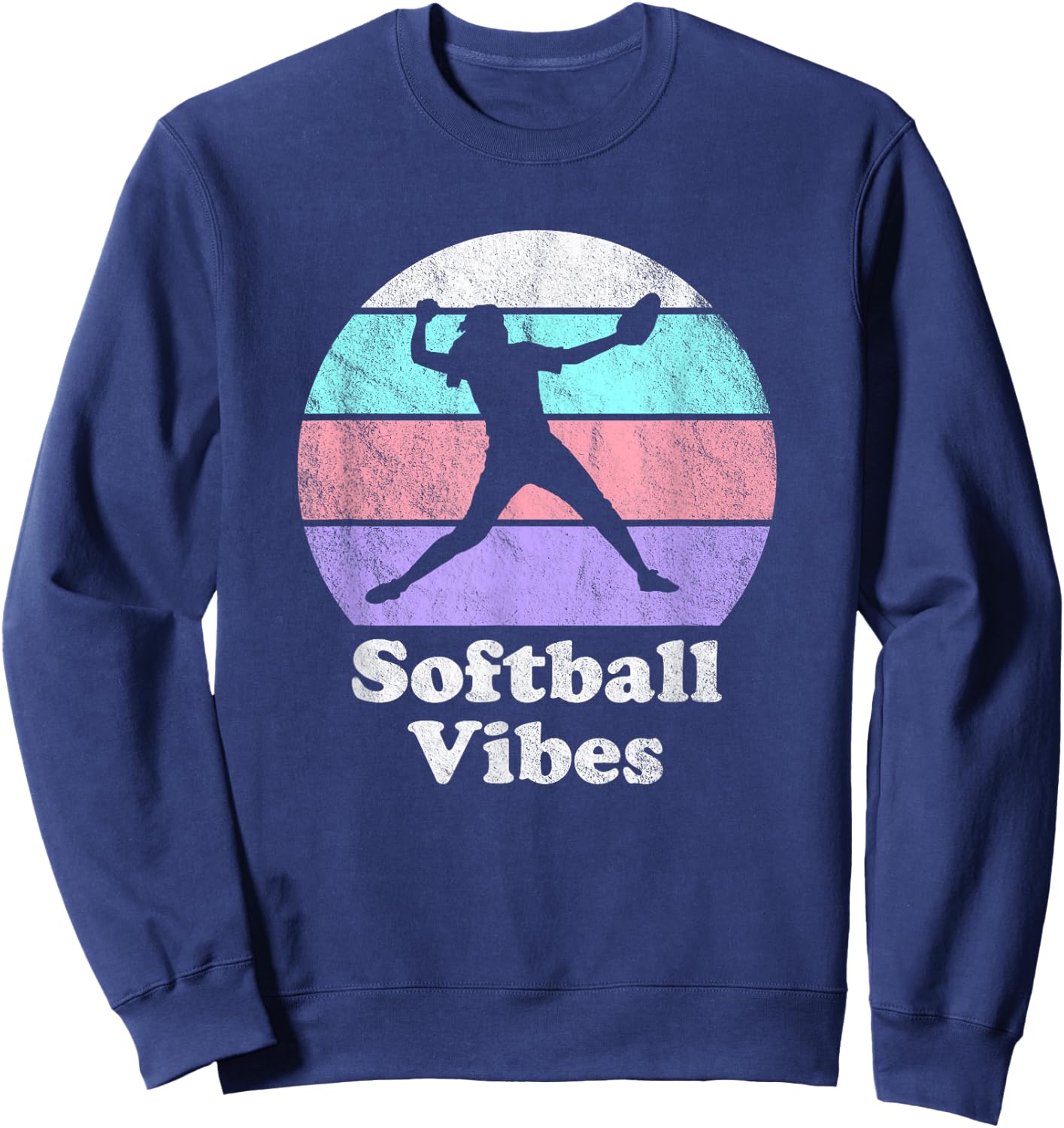 Softball Vibes Retro Vintage Girls or Women's Pitcher Sweatshirt - Sweatshirt | Navy
