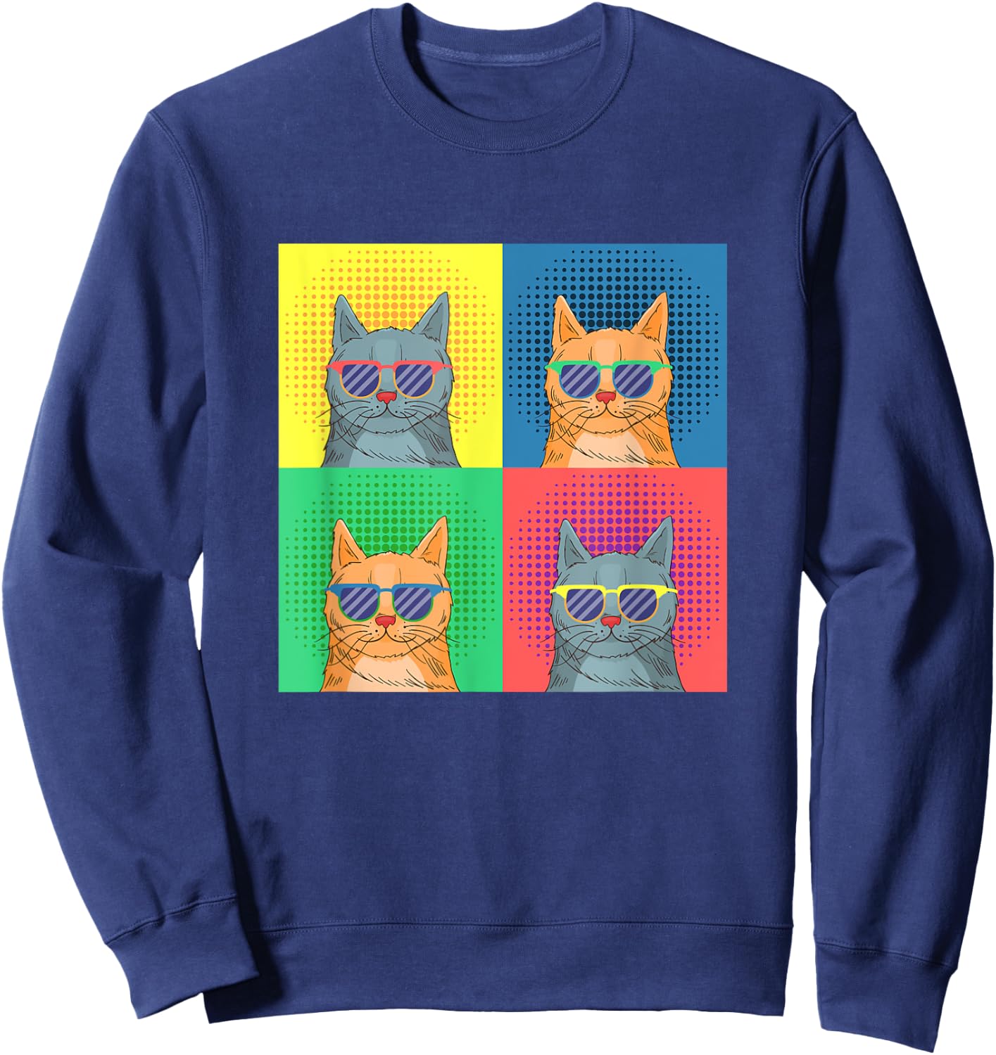 Retro Pop Art Cats - Funny Cat Art Lover Cartoon Design Sweatshirt - Sweatshirt | Navy
