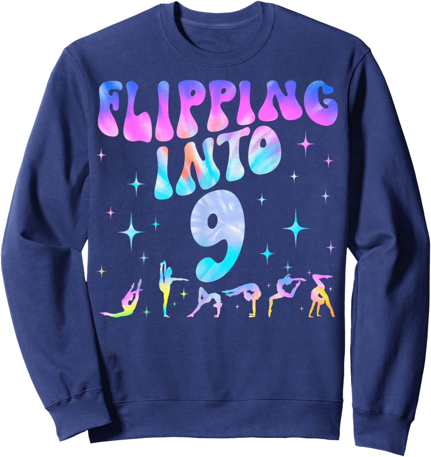 Flipping Into 9th Birthday Gymnastic 9 Years Old Girl Party Sweatshirt - Sweatshirt | Navy