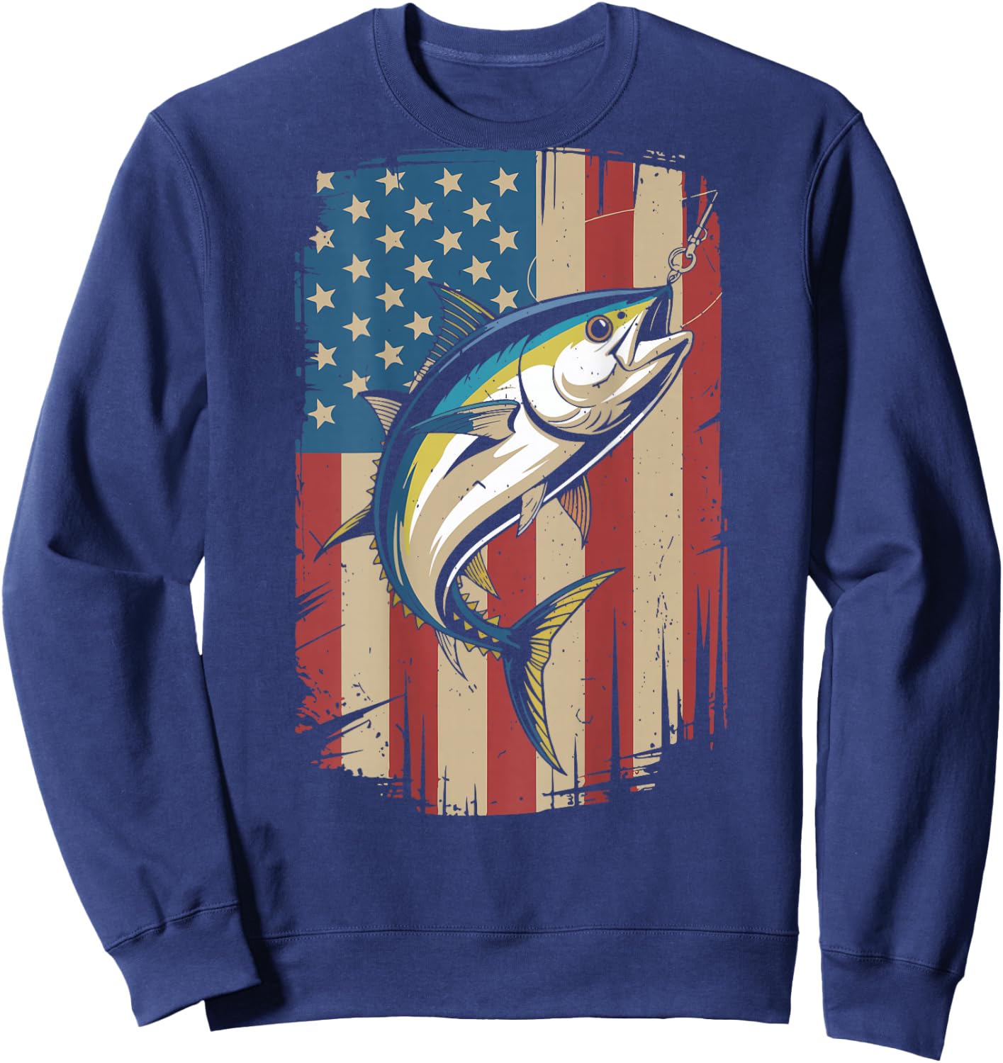 Boy Bluefin Tuna Fishing American Flag Patriotic Fishing Men Sweatshirt - Sweatshirt | Navy