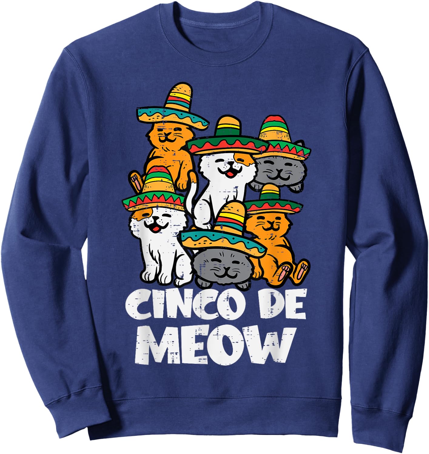 Cinco De Meow Cats Kitten Cute Cinco De Mayo Women Girls Sweatshirt - Sweatshirt | Navy