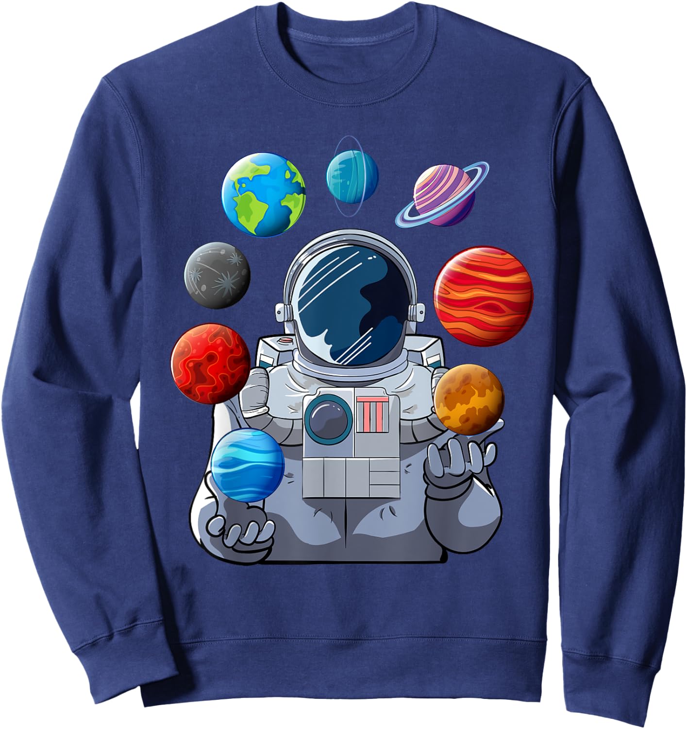 Astronaut Planets Space Moon Galaxy Stars Spaceship Sweatshirt - Sweatshirt | Navy