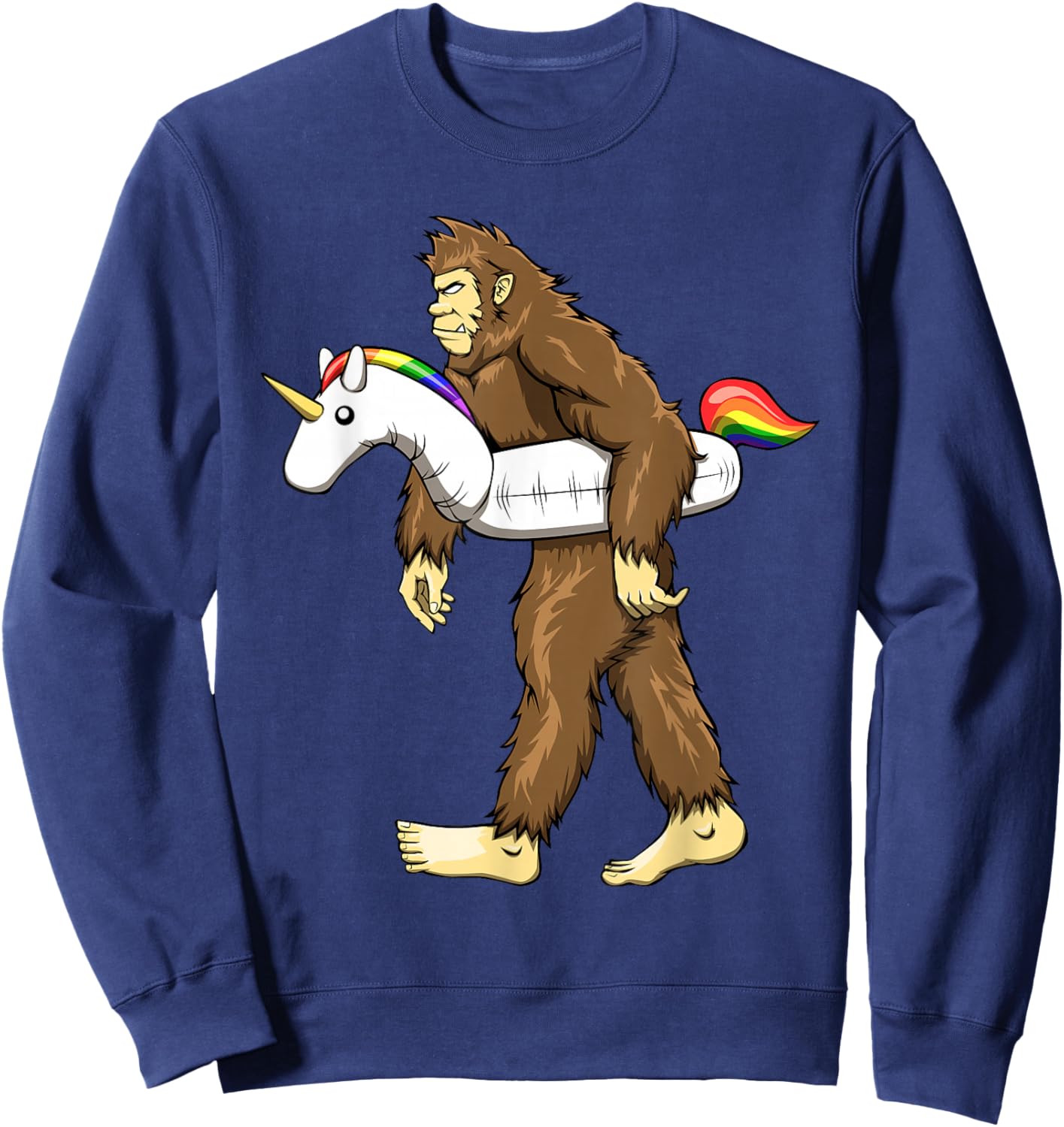 Funny Sasquatch with Unicorn Pool Swim Ring Bigfoot Sweatshirt - Sweatshirt | Navy
