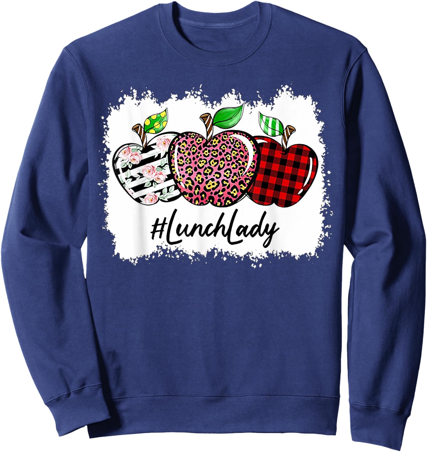Teach Love Inspire Lunch Lady Apple Leopard Red Plain Sweatshirt - Sweatshirt | Navy