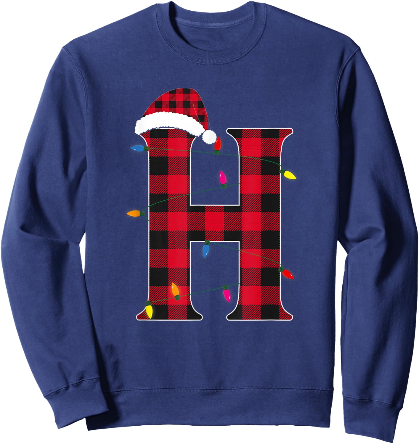 Awesome Letter H Initial Name Buffalo Plaid Christmas Sweatshirt - Sweatshirt | Navy