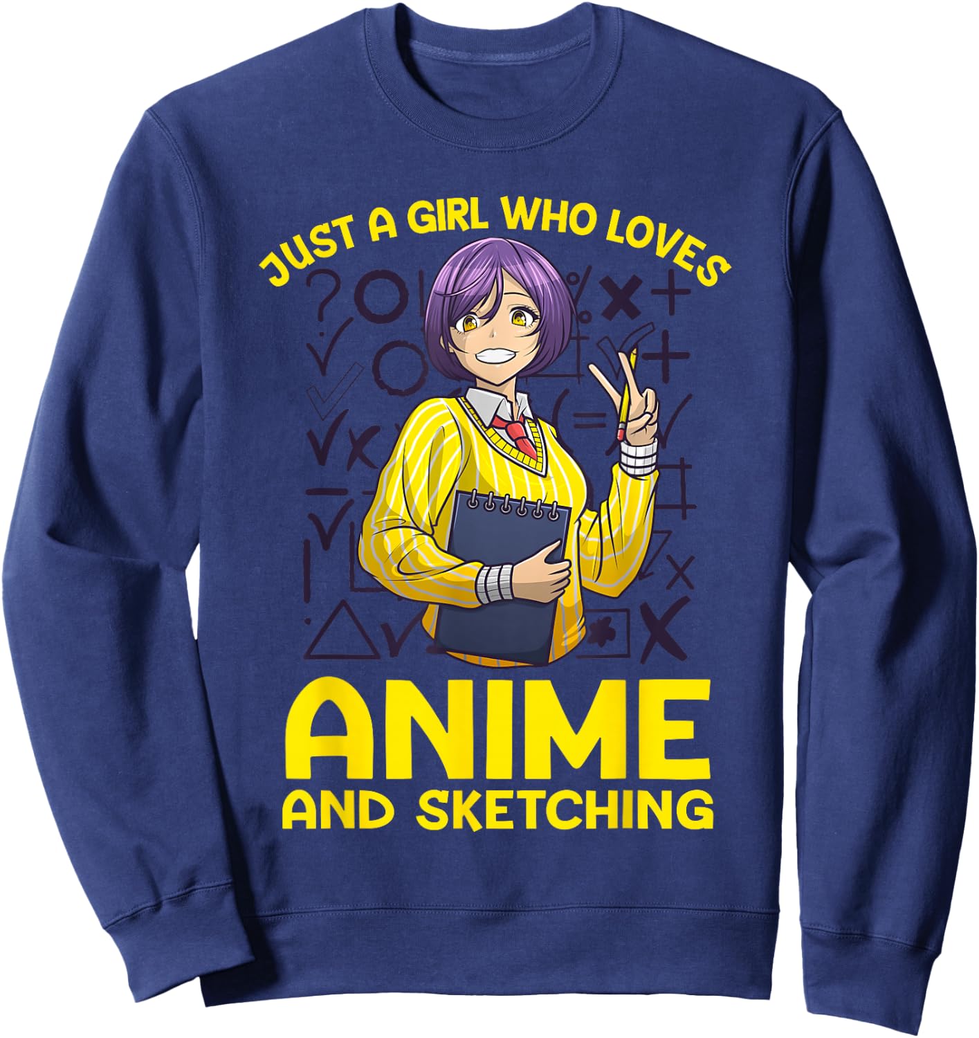 Anime Art Teen Girl Anime Merch Sketch Anime Lover Sweatshirt - Sweatshirt | Navy