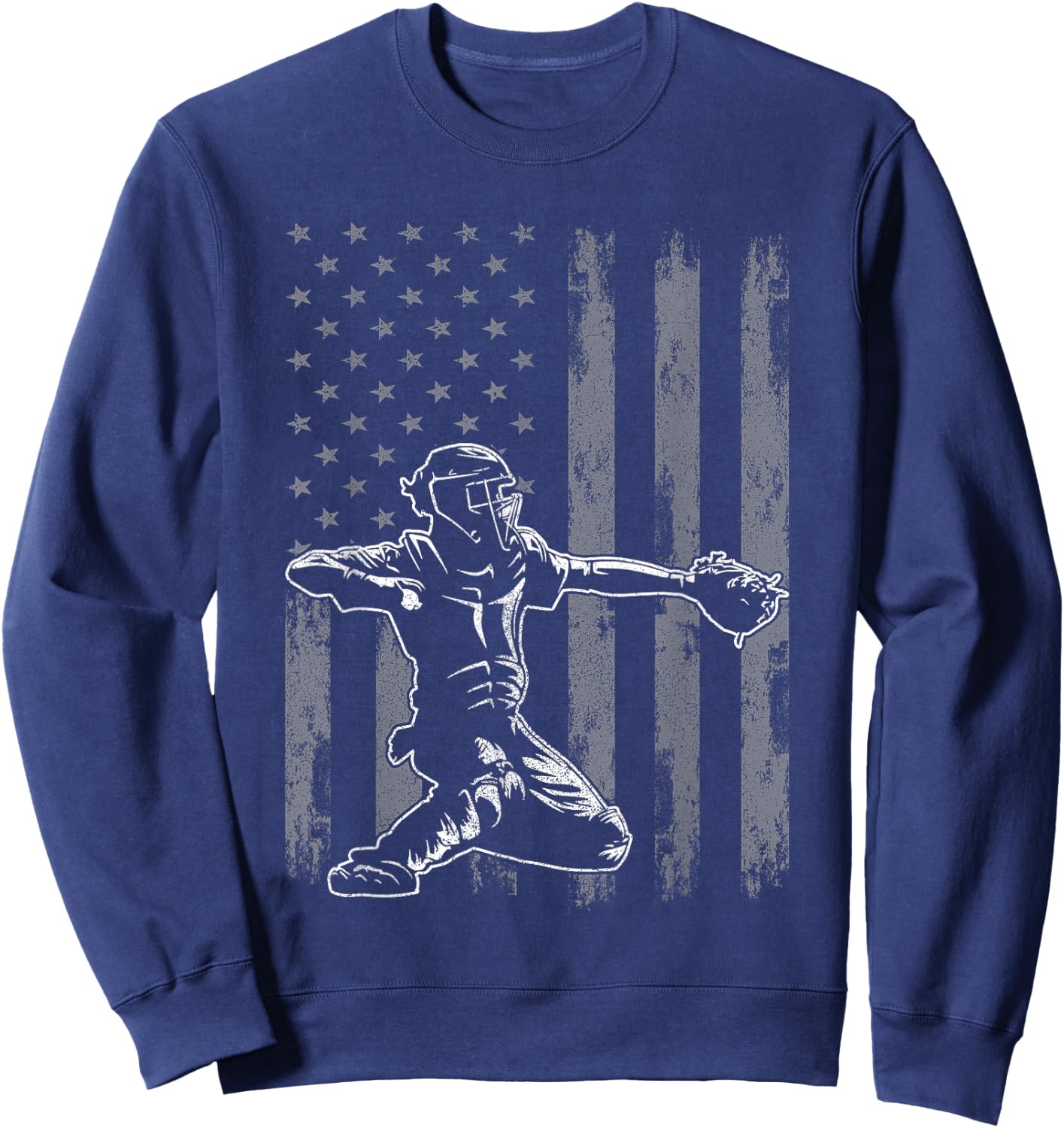 Baseball Catcher Shirt for Boys Men, Baseball USA Flag Sweatshirt - Sweatshirt | Navy