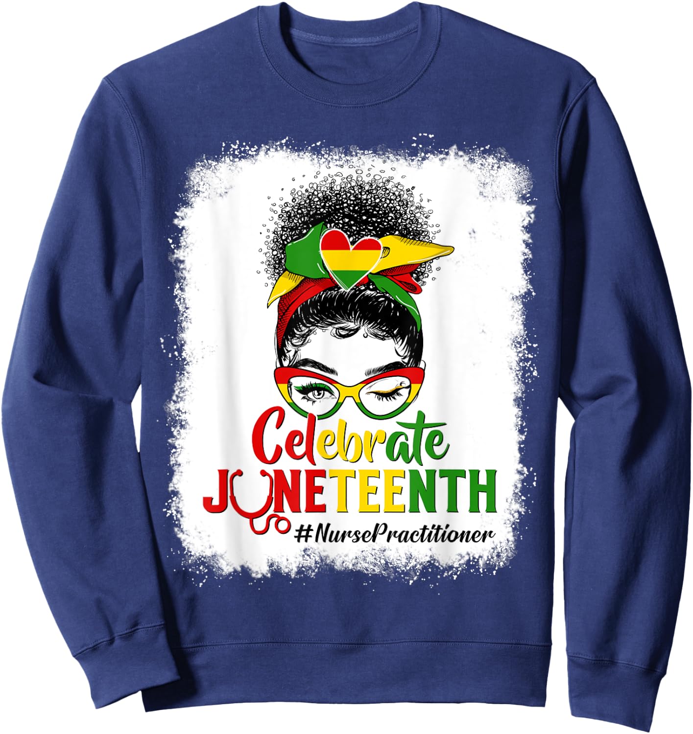 Black Nurse Practitioner Messy Bun Celebrate Juneteenth Afro Sweatshirt - Sweatshirt | Navy