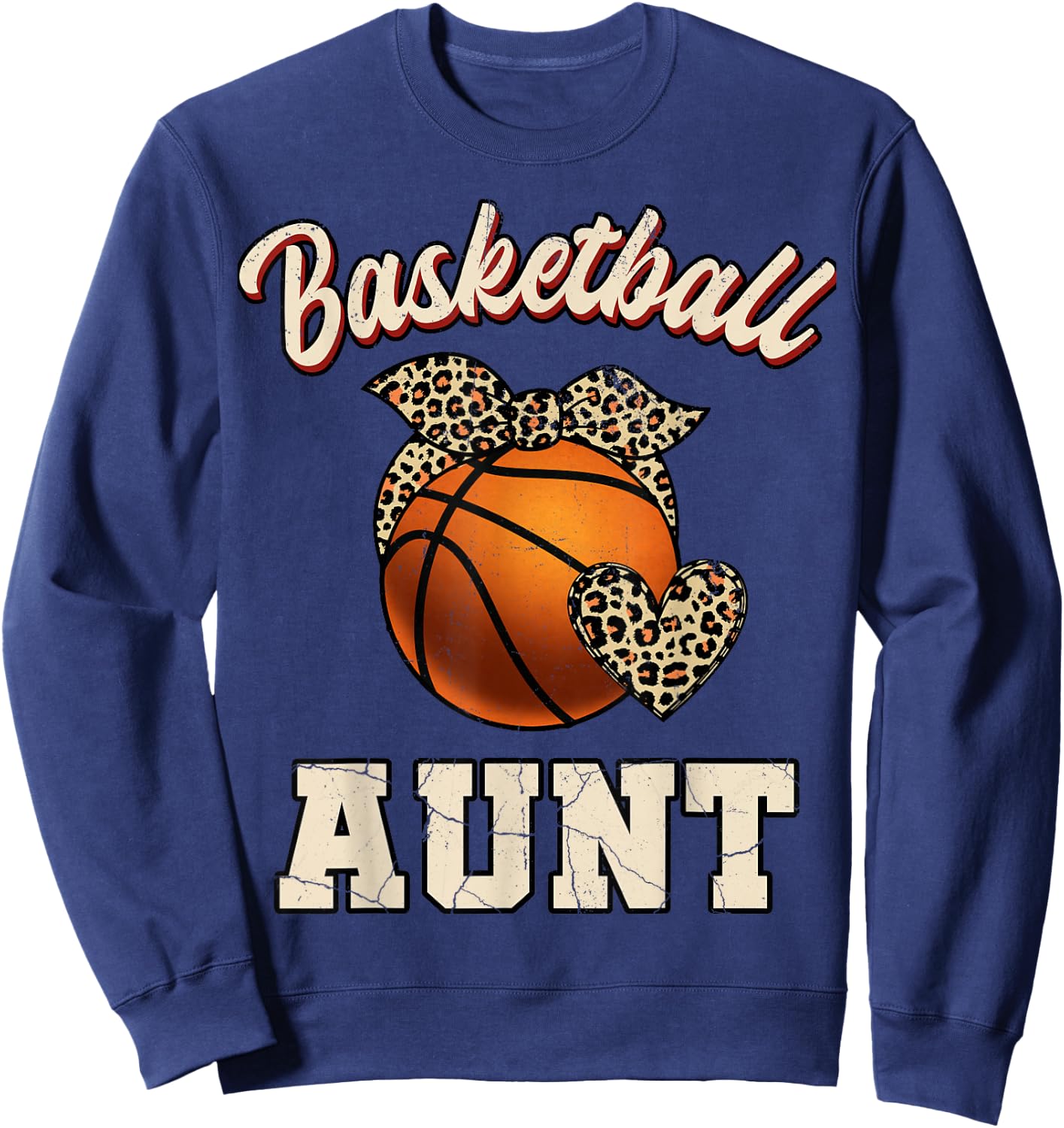 Basketball Aunt Bandana Leopard Heart Fans Mother's Day Sweatshirt - Sweatshirt | Navy