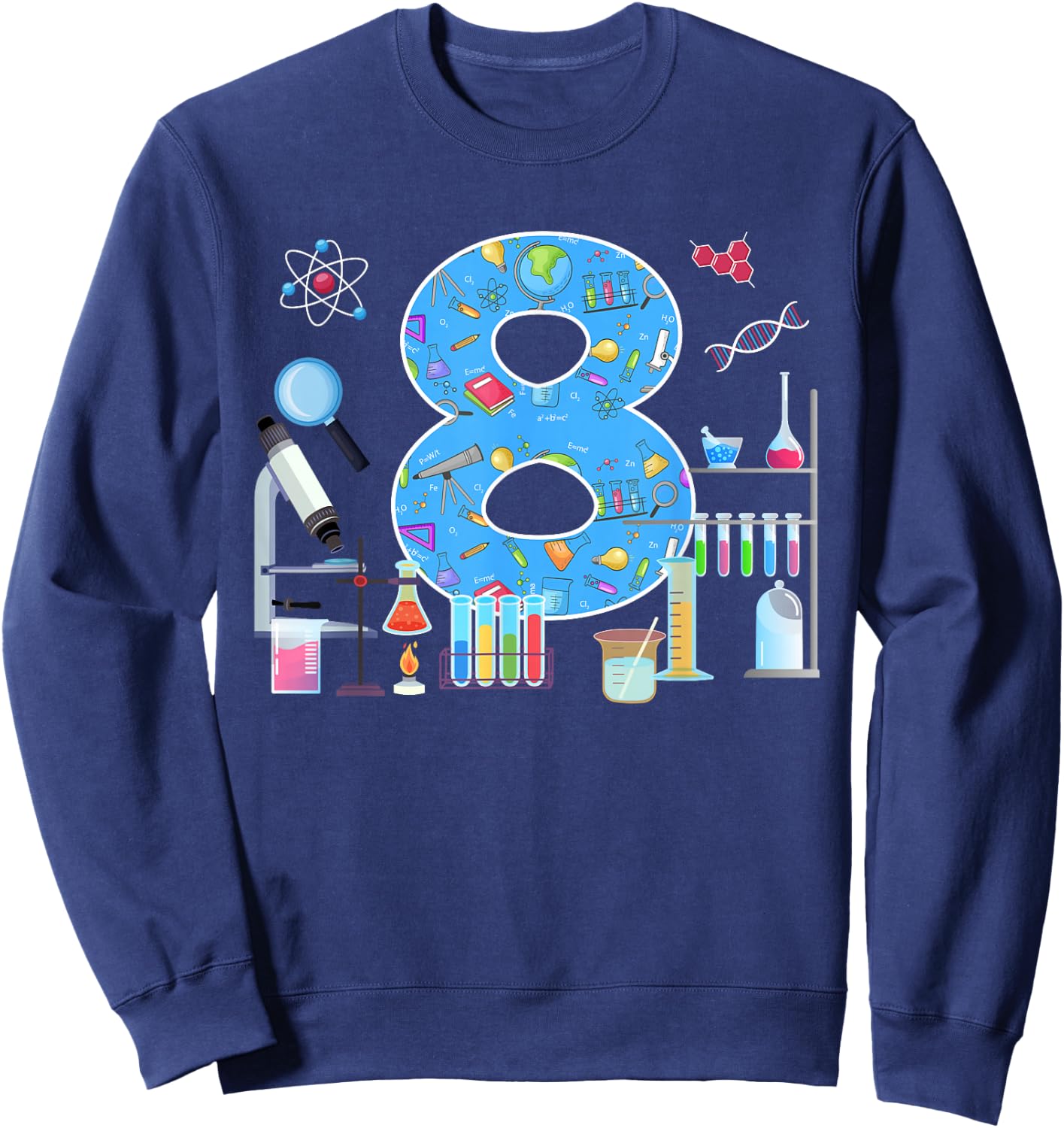 8th Birthday Science Theme 8 Year Old Birthday Scientist Sweatshirt - Sweatshirt | Navy