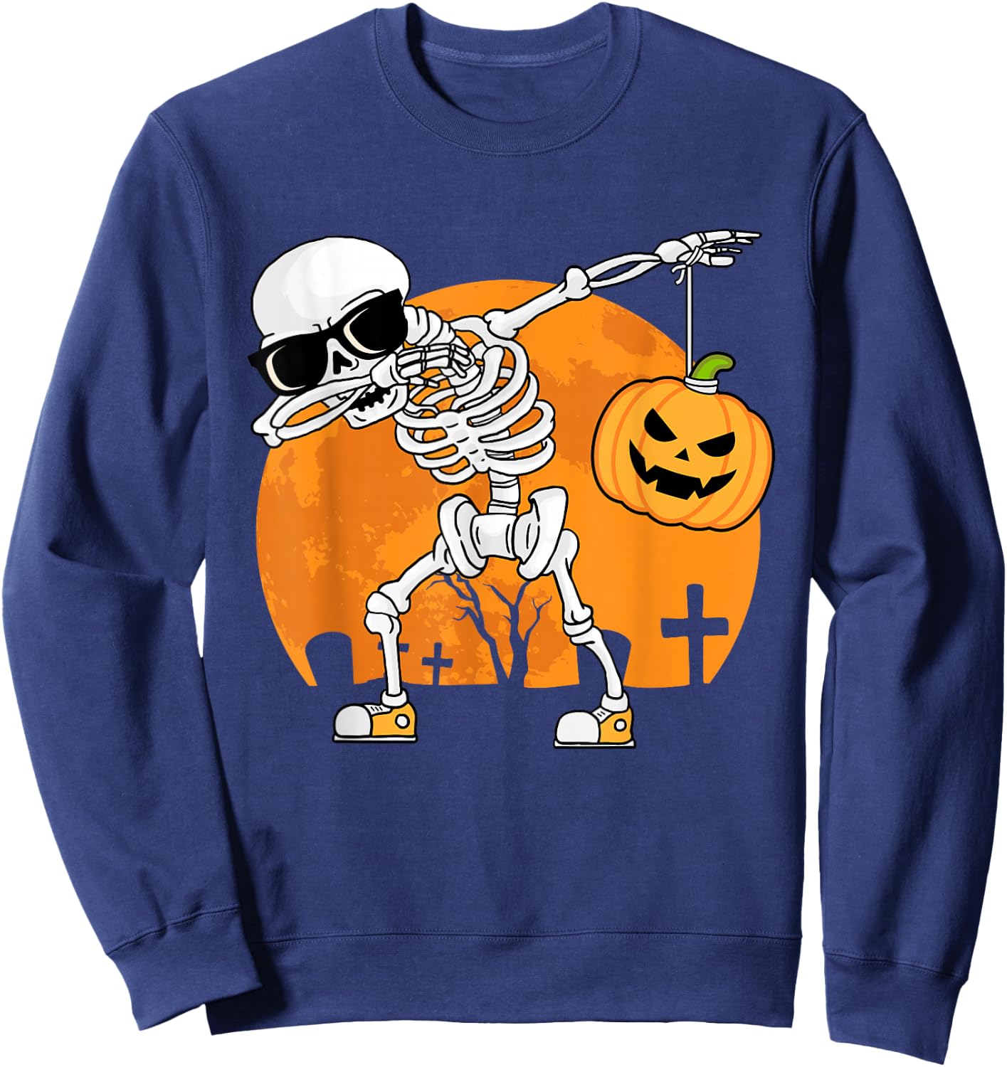 Dabbing Skeleton Funny Halloween Pumpkin Men Boys Kids Sweatshirt - Sweatshirt | Navy