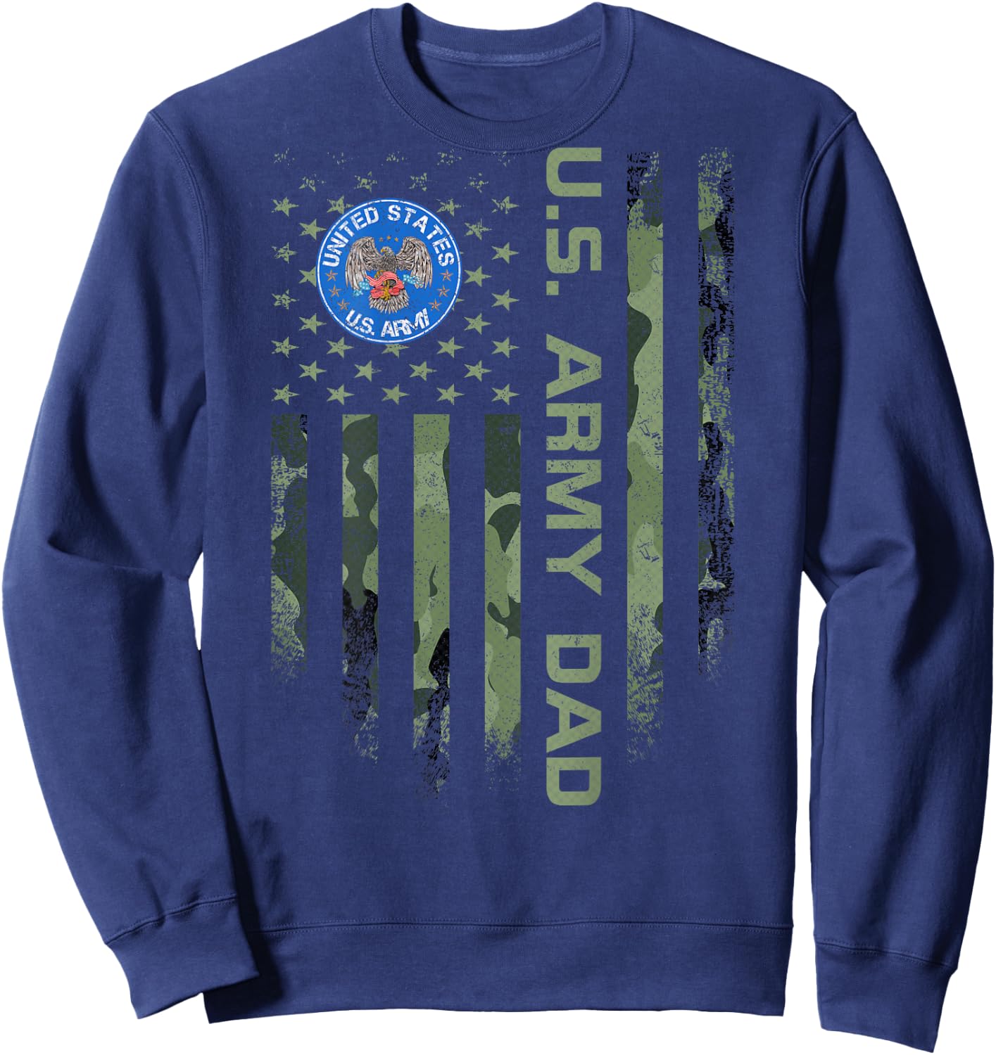 Vintage USA American Flag Proud US Army Veteran Dad Funny Sweatshirt - Sweatshirt | Navy