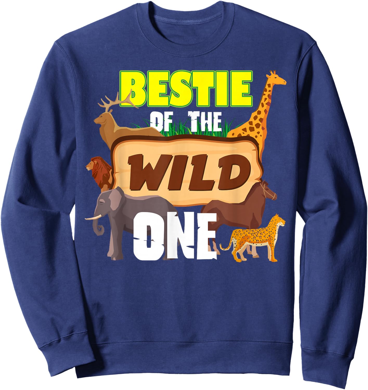 Bestie Of The Wild One Zoo Keeper Safari Animal Birthday Sweatshirt - Sweatshirt | Navy