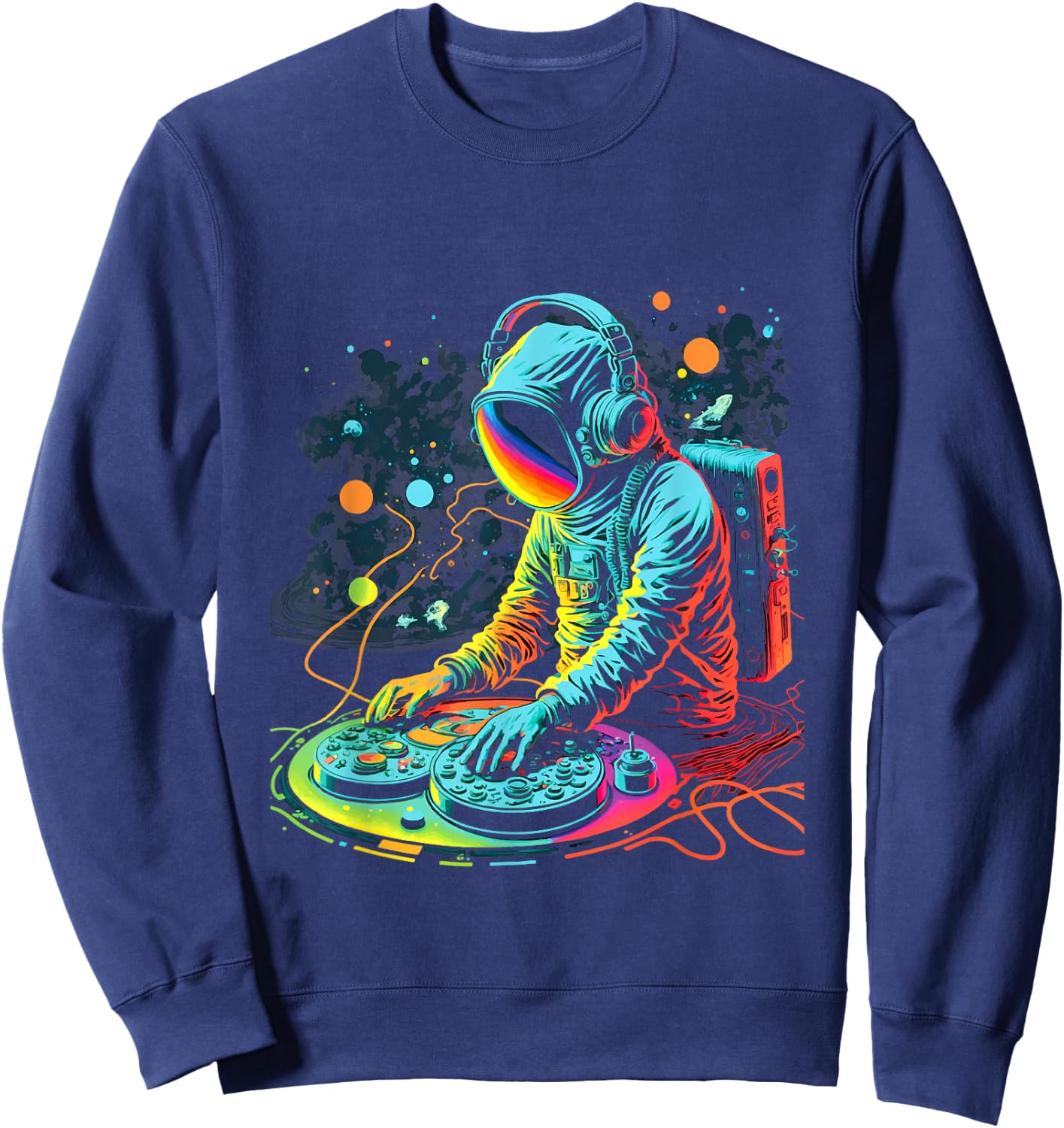 Astronaut DJ Playing Turntables in Space | EDM cool Graphic Sweatshirt - Sweatshirt | Navy