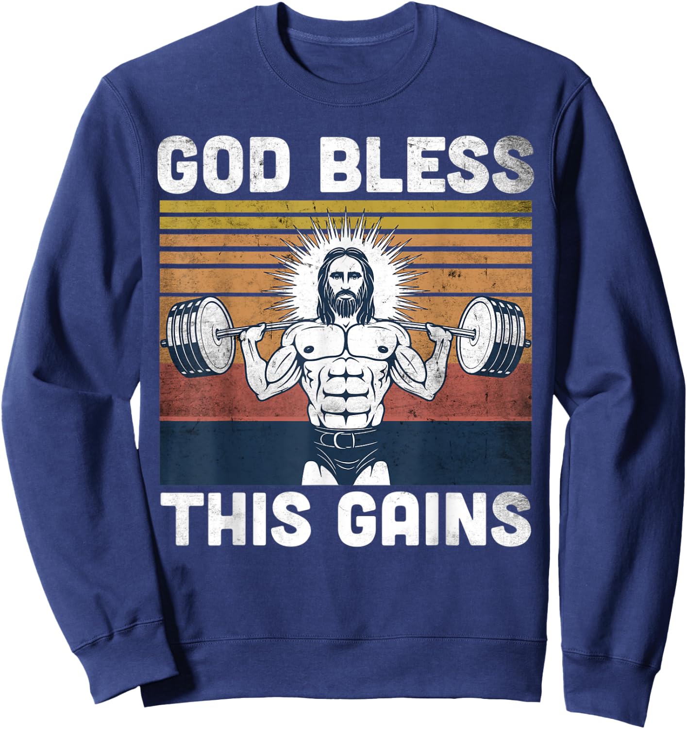 God Bless This Gains - Jesus Workout Strength Sweatshirt - Sweatshirt | Navy