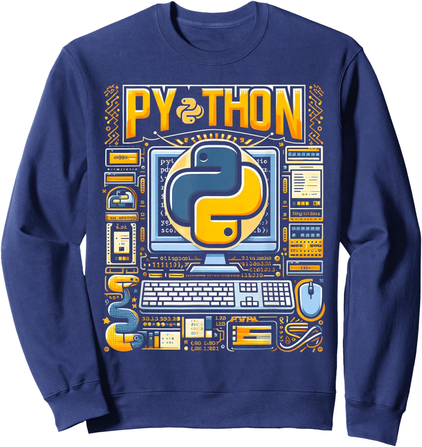 Python Dev Programming Python Programming, -Adults , Black, Small, Short Sleeve Sweatshirt - Sweatshirt | Navy