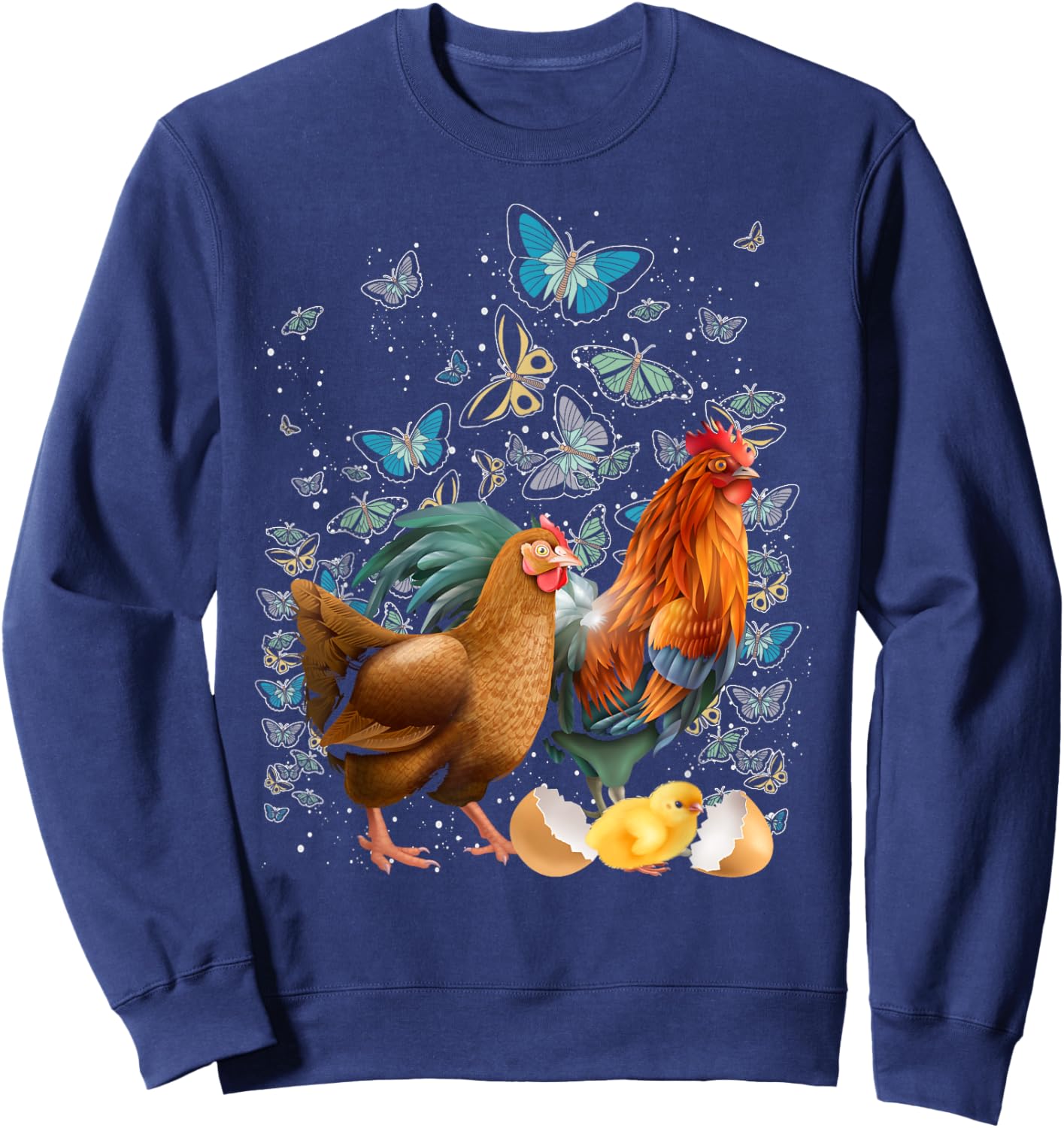 Farmer Gift Farm Animal Butterflies Rooster Hen Chicken Sweatshirt - Sweatshirt | Navy
