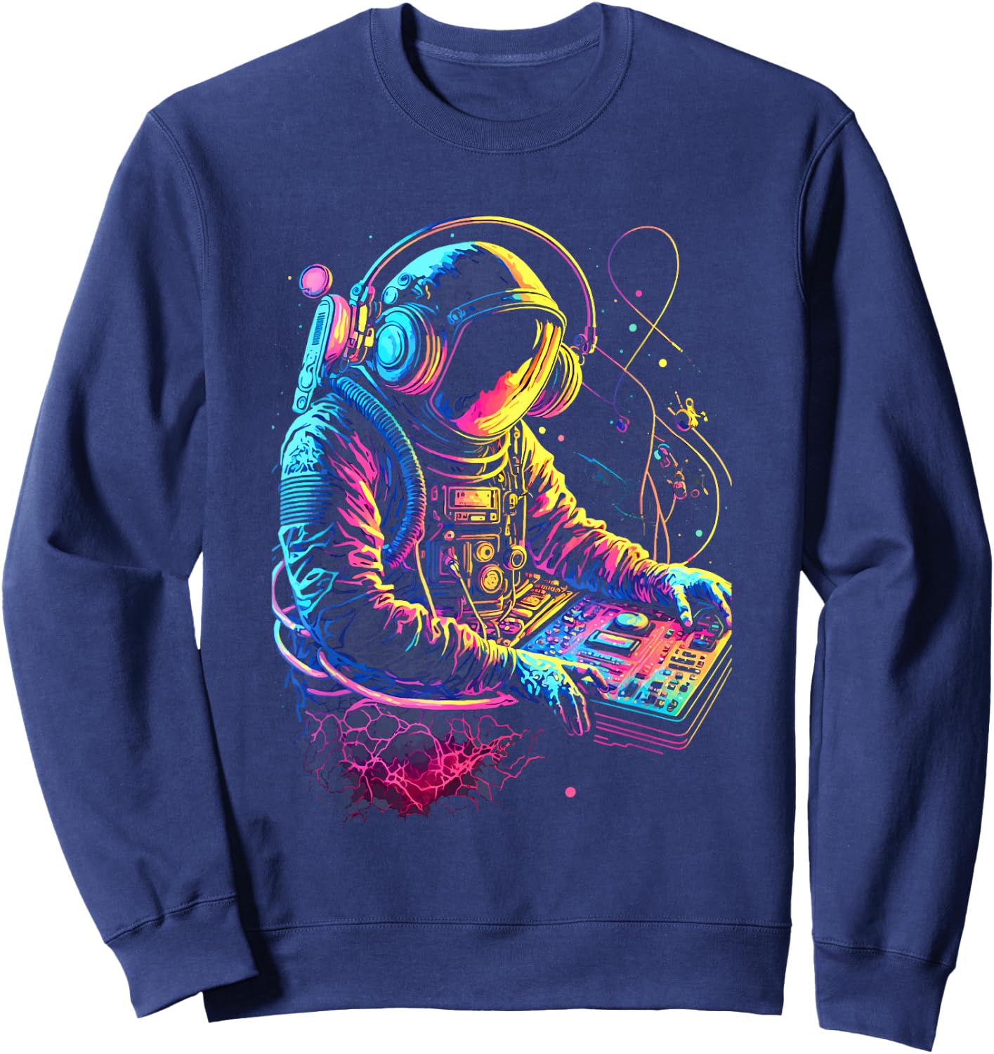 Funky Astronaut DJ in Space: EDM Graphic Sweatshirt - Sweatshirt | Navy