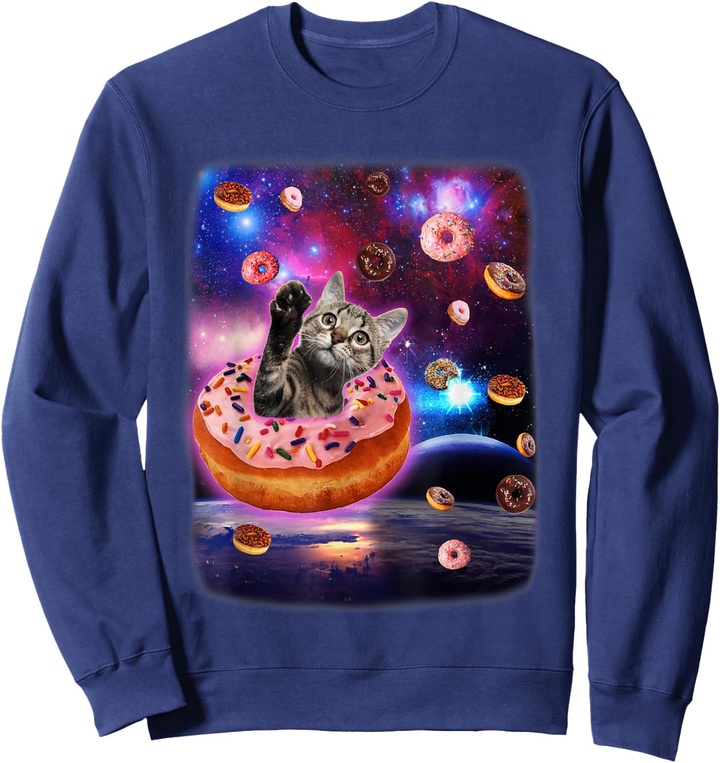 Cute Cat Inside Donut In Space Boy Girl Donut Kitty Galaxy Sweatshirt - Sweatshirt | Navy