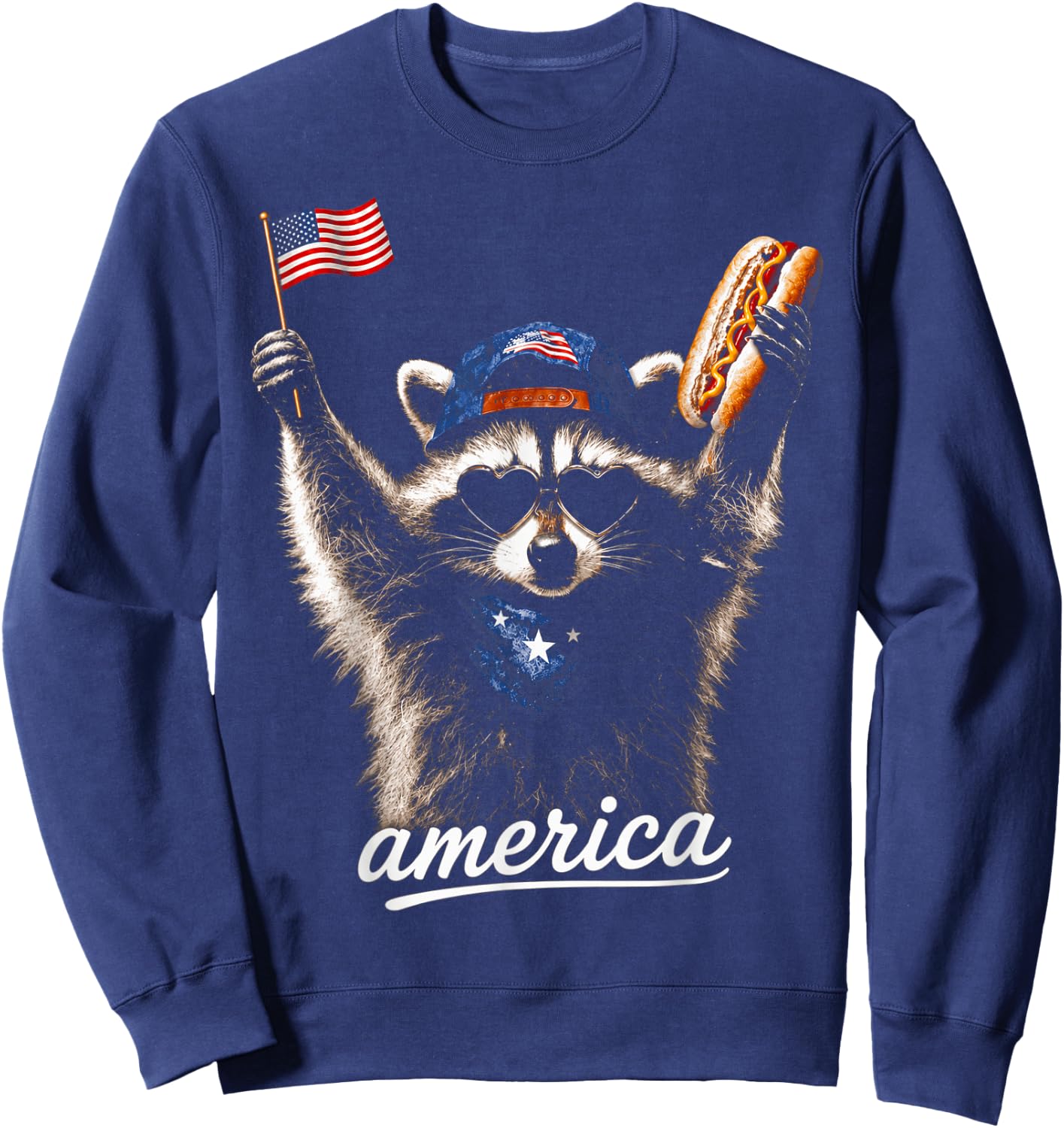 America Meme Raccoon 4th July Hot Dog Lovers Sweatshirt - Sweatshirt | Navy