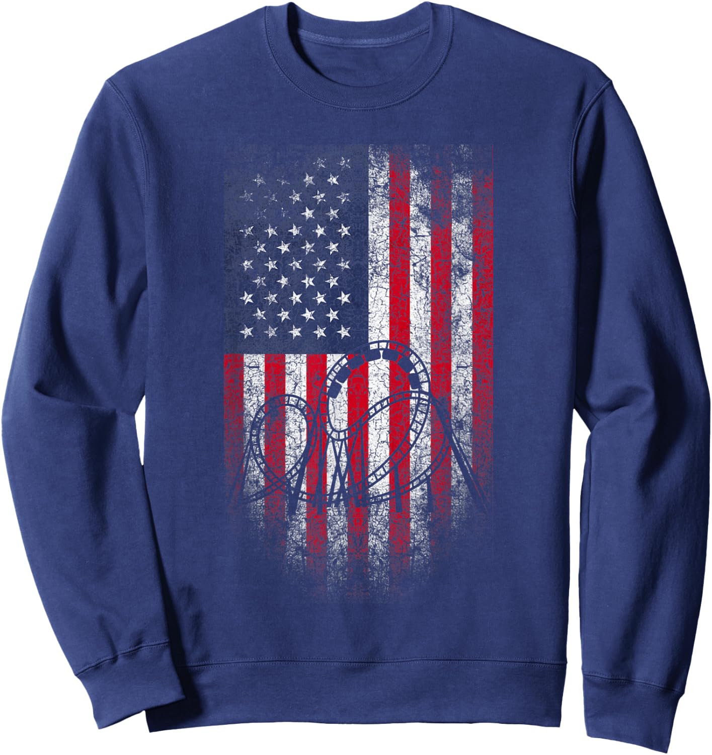 Roller Coaster USA American Flag 4th of July Patriotic Kids Men Sweatshirt - Sweatshirt | Navy